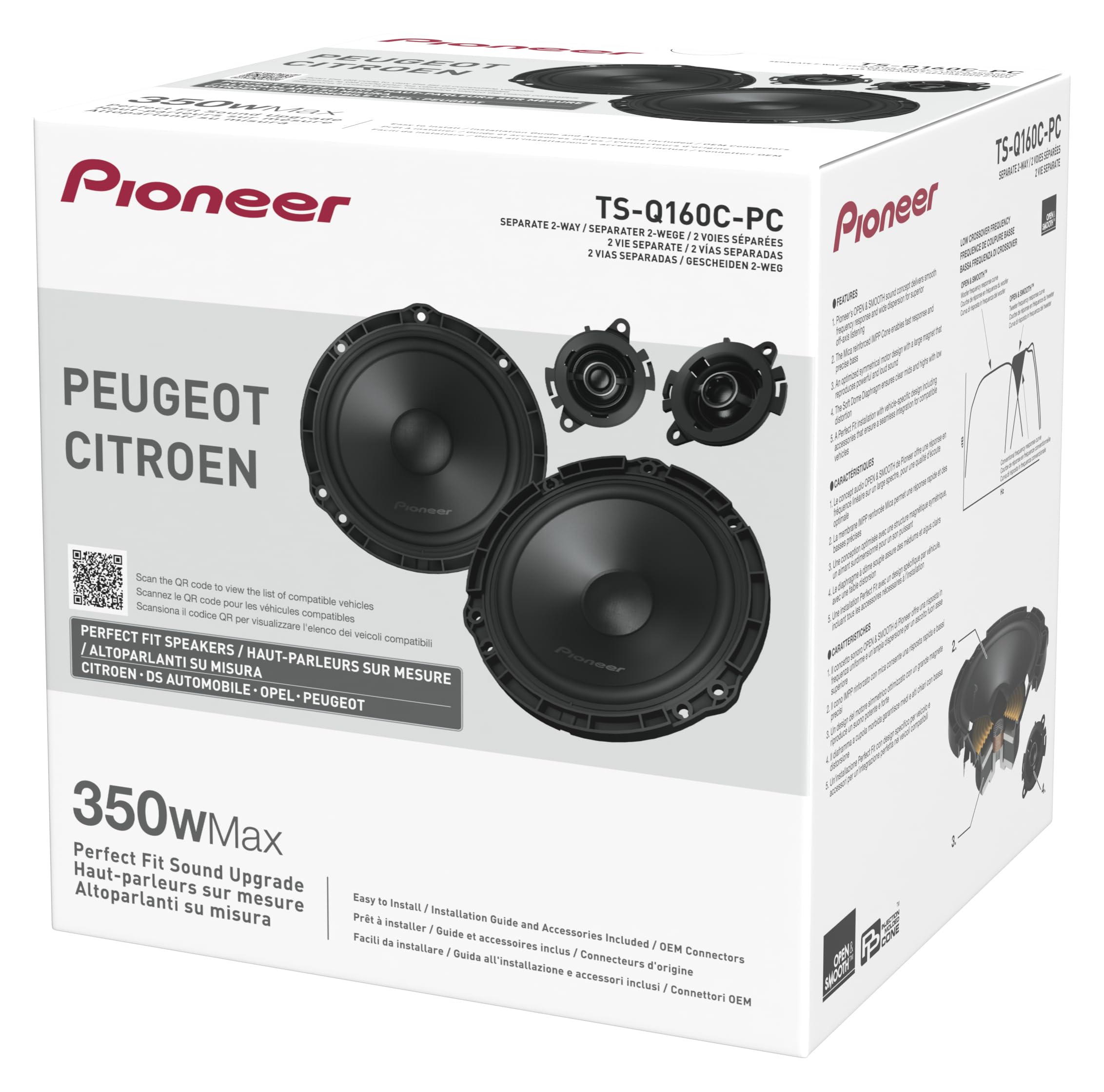 PIONEER TS-Q160C-PC 16,5 cm (6,5") 2-Wege Komponentenlautsprecher für Peugeot, Citroën, Opel & DS (350W max., 50W RMS), separater Hochtöner