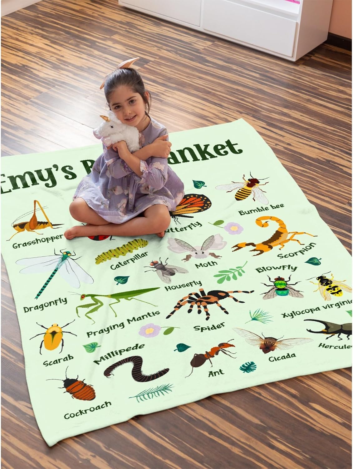 Personalized Bugs Insects Blanket Gifts for Boys Girls, Ultra Soft Cozy Custom Bugs Throw Blankets, Lightweight Flannel Fleece Warm Plush Throw Decor for Couch Travel 50"x60" for Teen