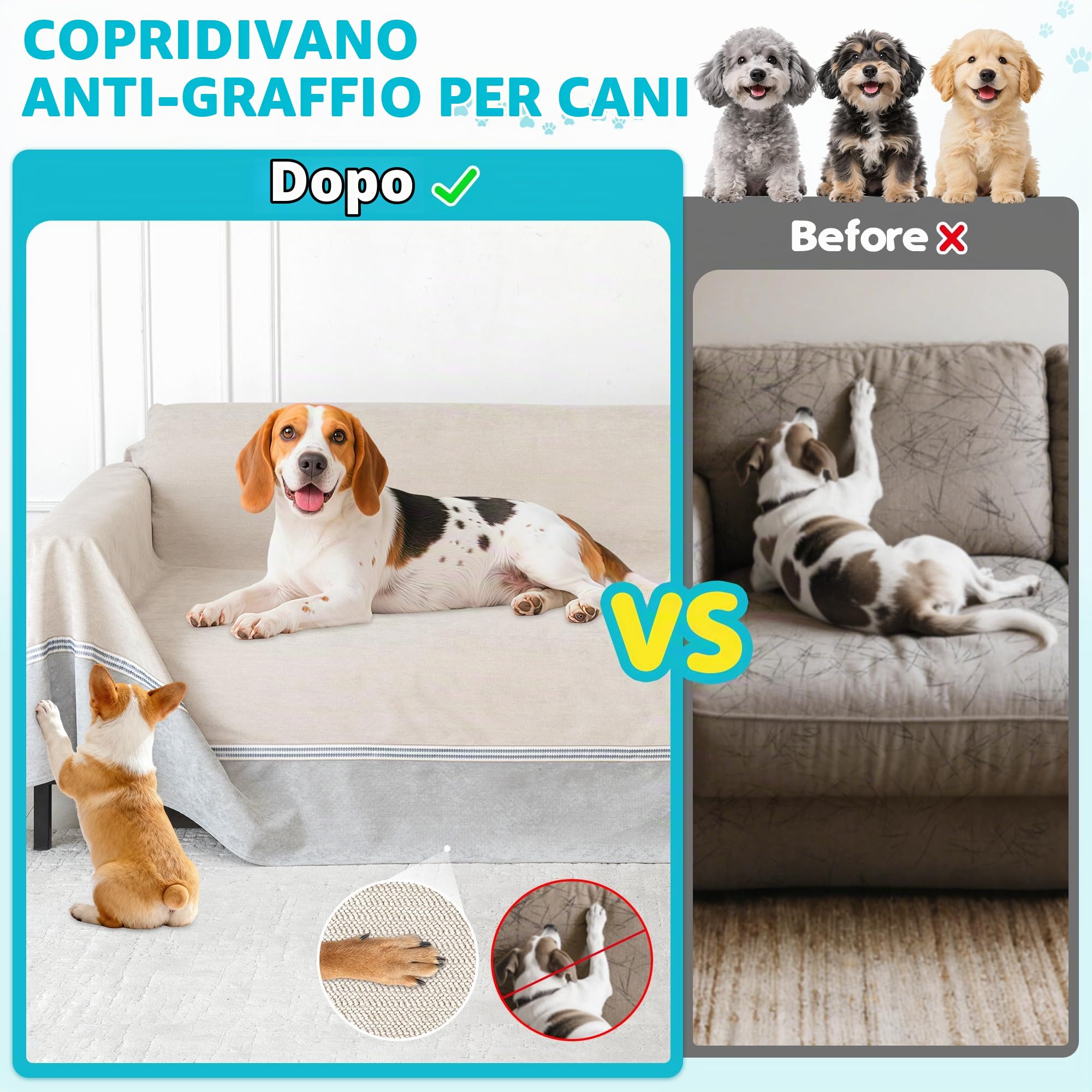 Loiion Copridivano Grande Impermeabile 3 Posti, Copridivano Impermeabile Cane, Mobili Protector Copridivani Impermeabile Resistente Alle Macchie E Ai Graffi per Cani e Gatti, Marrone Chiaro, 380x230cm