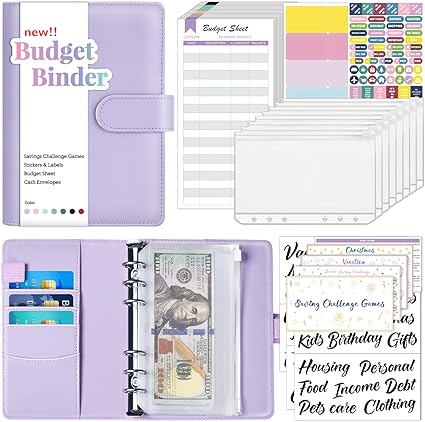 Sooez Budget Binder with Money Saving Challenge, Money Saving Binder with Cash Envelopes, Expense Sheets, Challenge Tracker & Category Labels, Envelope Savings Challenges Book for Home Office School