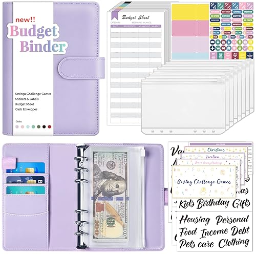 Sooez Budget Binder with Money Saving Challenge, Money Saving Binder with Cash Envelopes, Expense Sheets, Challenge Tracker & Category Labels, Envelope Savings Challenges Book for Home Office School