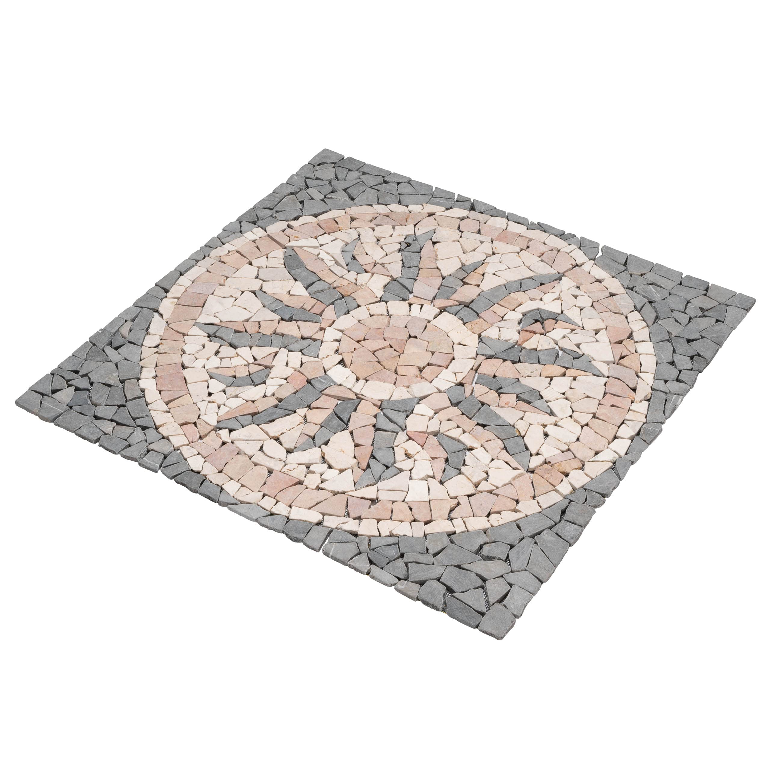 DIVERO Fliesen Rosone Sonne Naturstein Mosaik Marmor dekorativ grau-rosé-creme 90 x 90 cm Bodenfliese Dekor-Fliese Fliesenbild