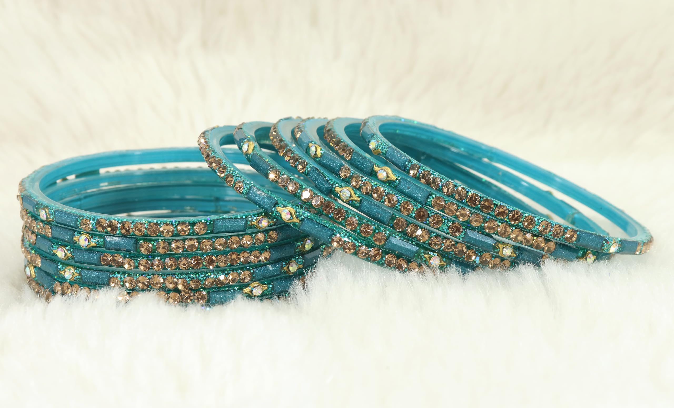 Glass Bangles Combo Set with Zircon Stone for Wedding & Party