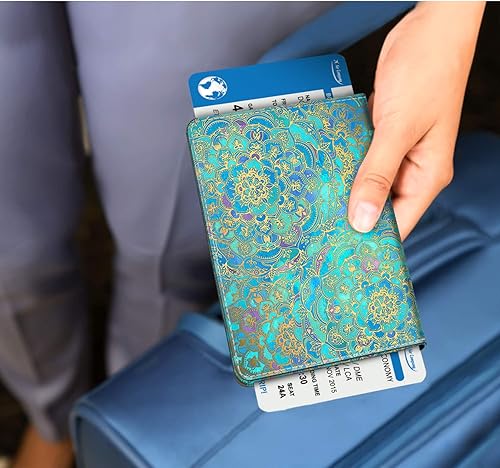 Miniatura 7 de Fintie - Funda para tarjetas y pasaporte de piel sintética bloqueo RFID cartera de viajes azul Z-Shades of Blue APPA060US