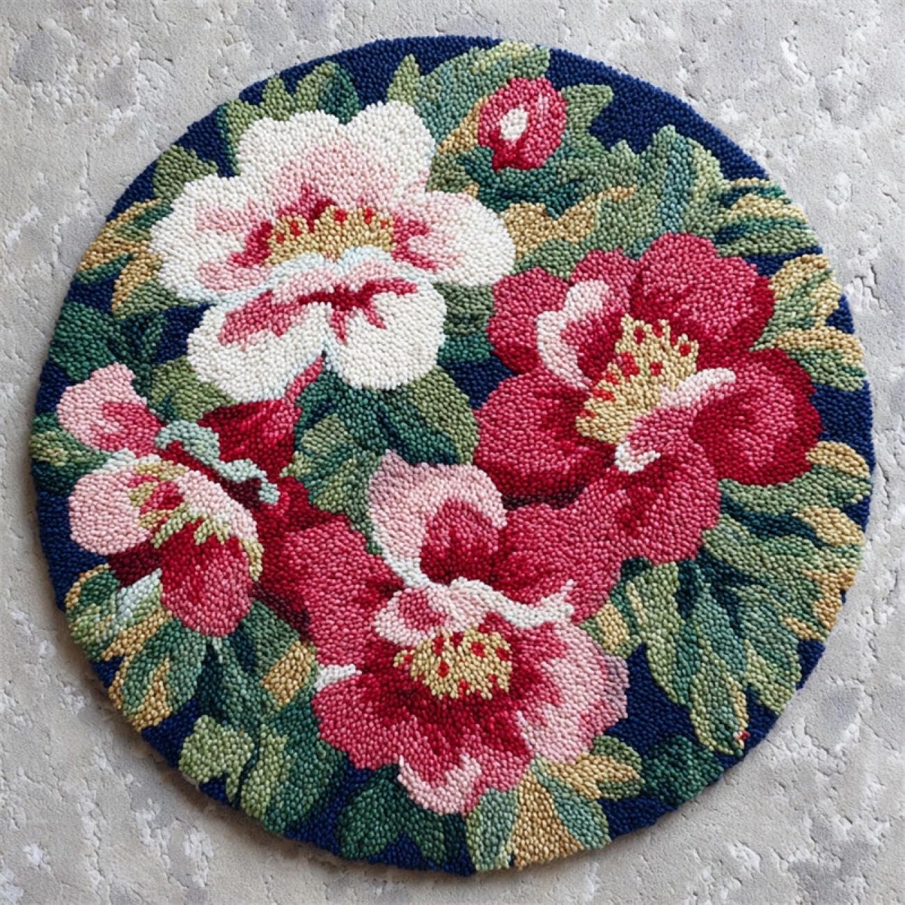Kitquiver Latch Hook Rug Kits Pink Flowers 50x50cm