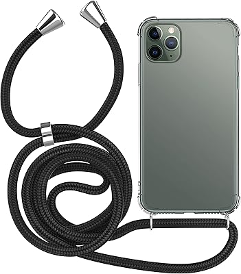MyGadget Cover con Cordino per Apple iPhone 11 Pro - Custodia con Corda - Case Trasparente Antiurto con Laccio/Tracolla - Practical Stylish - Nero