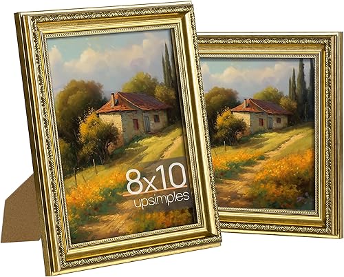 Miniatura 1 de upsimples Marco de fotos de 8 x 10 pulgadas con cristal real, marcos de fotos vintage ornamentados para pared o mesa, marco de fotos dorado de 8 x