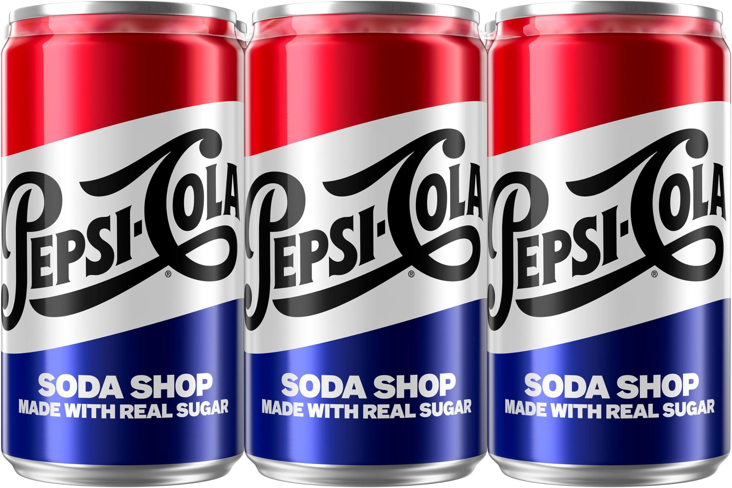 Pepsi Real Sugar Soda, Mini Cans, 7.5oz Mini Cans, (6 Pack), Cola, Soda Pop (Packaging May Vary)