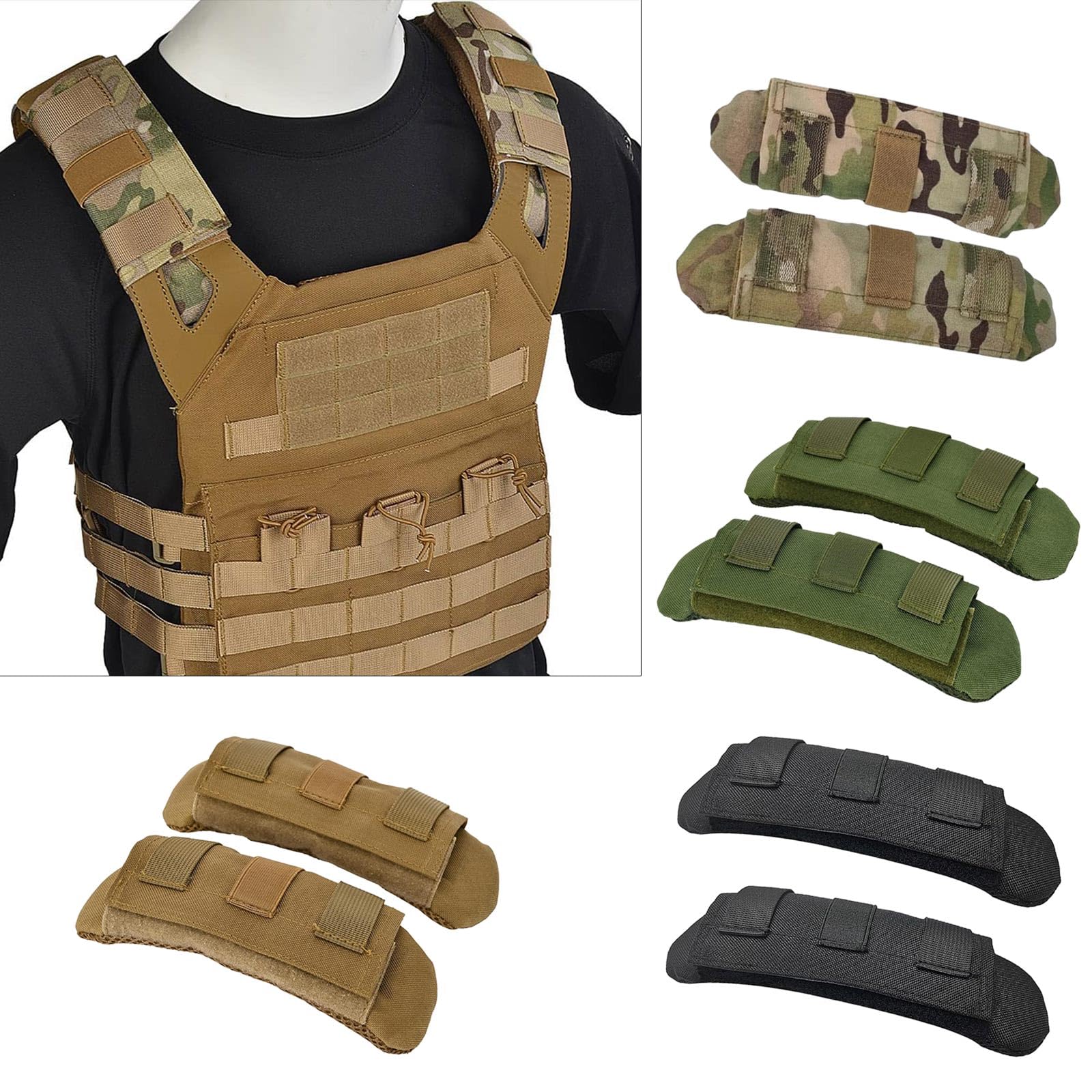 Coussinets d'épaule tactiques pour gilet, coussinets de protection amovibles universels pour sac à dos, bandoulière, sac de voyage en plein air, coussin de bandoulière amovible