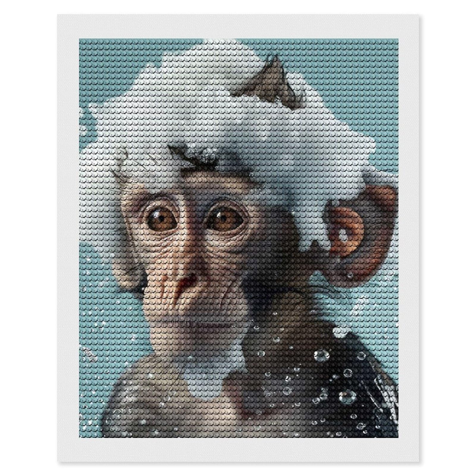 Junmoney Monkey with Soap Suds Diamond Painting Kit 16"x20", Festive Craft Gift, Bedroom Decor, Full Kit Included, Creative Gift Idea