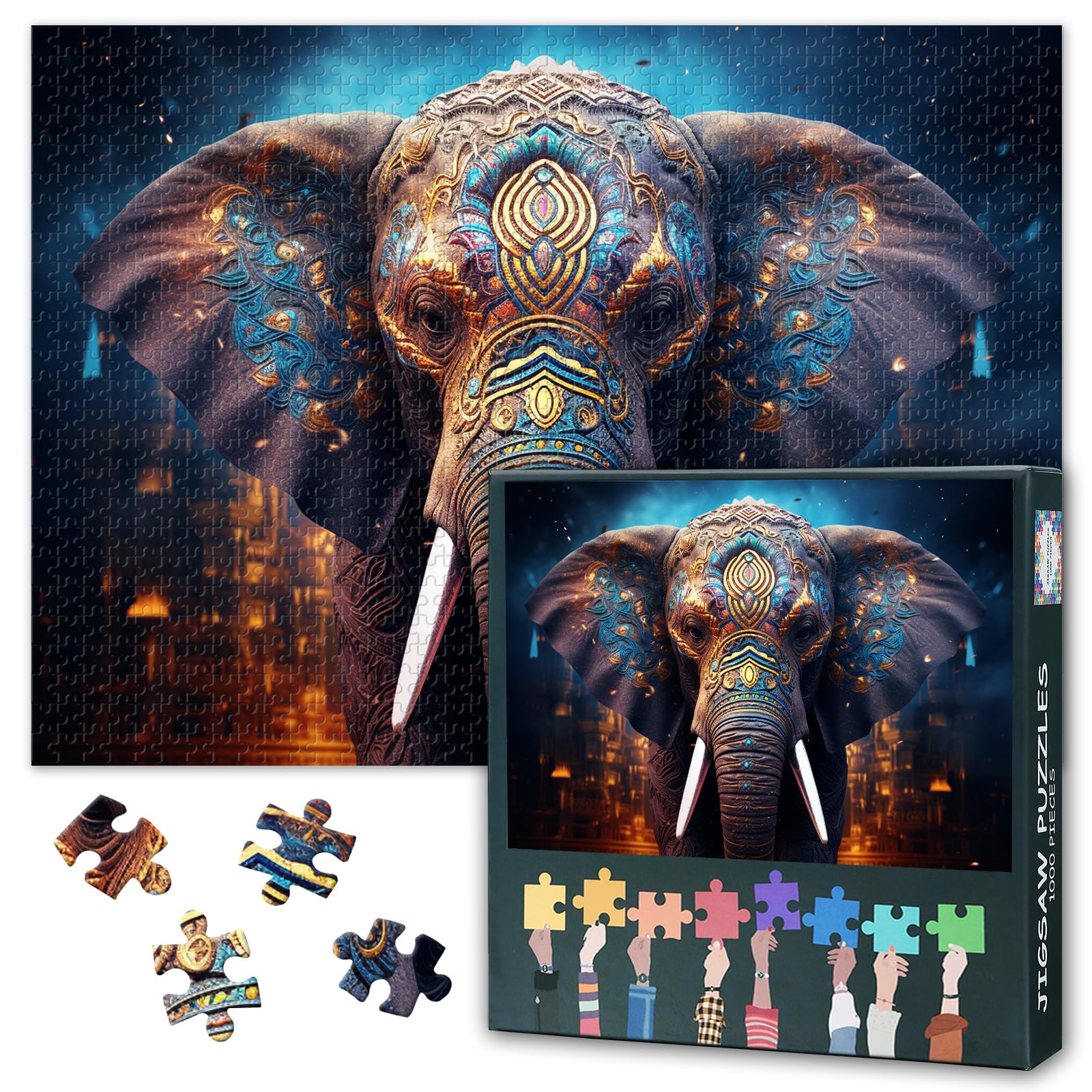 Elephant Puzzles for Adults 1000 Pieces, Elephant in the Zoo Jigsaw Puzzles, Mammal Adult Puzzle for Adults, Educational Fun Games or Toys for Elders Friends 20X27 INCH