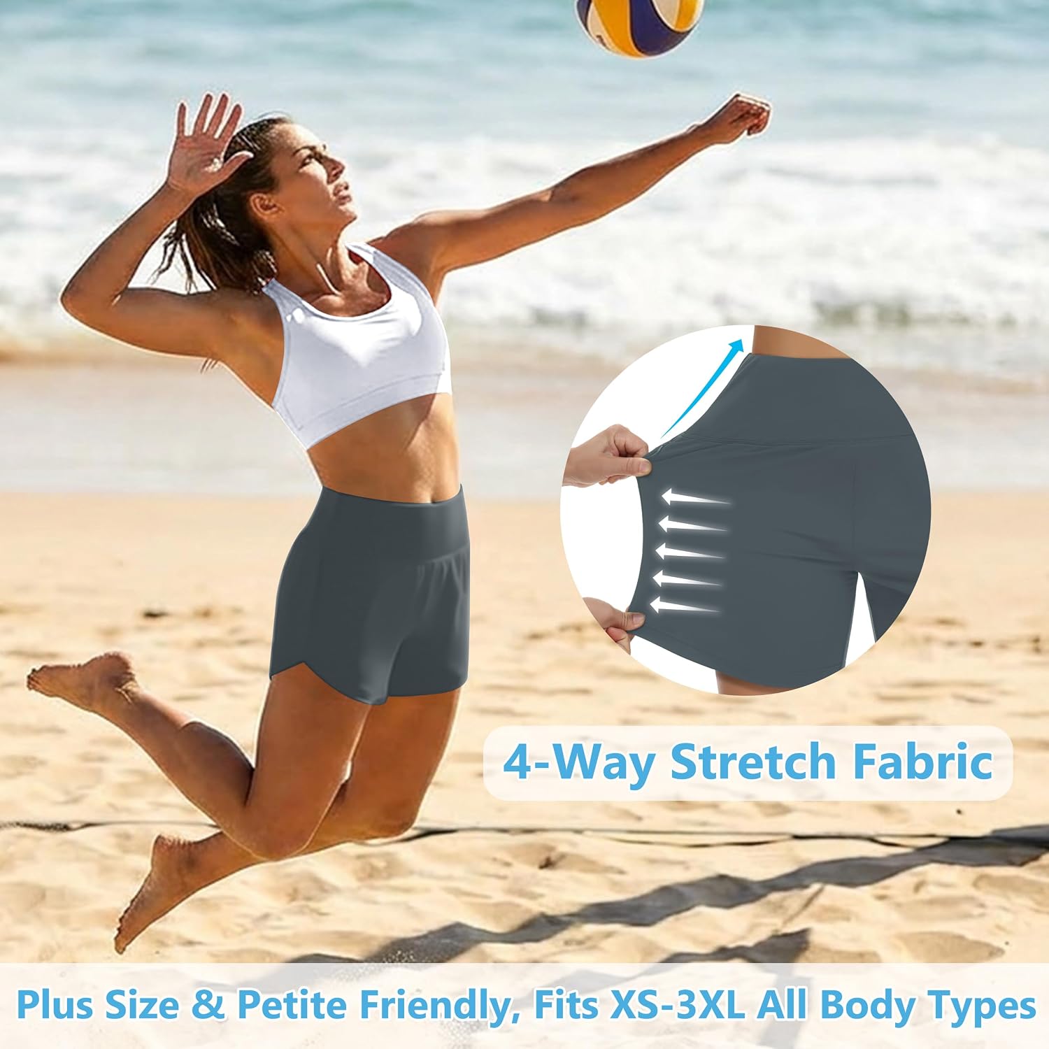 MIVEI Womens' 5" Swim Shorts Tummy Control Quick Dry Swimsuit Bottom High Waist Loose Fitting with Zipper Pocket Liner UPF50+
