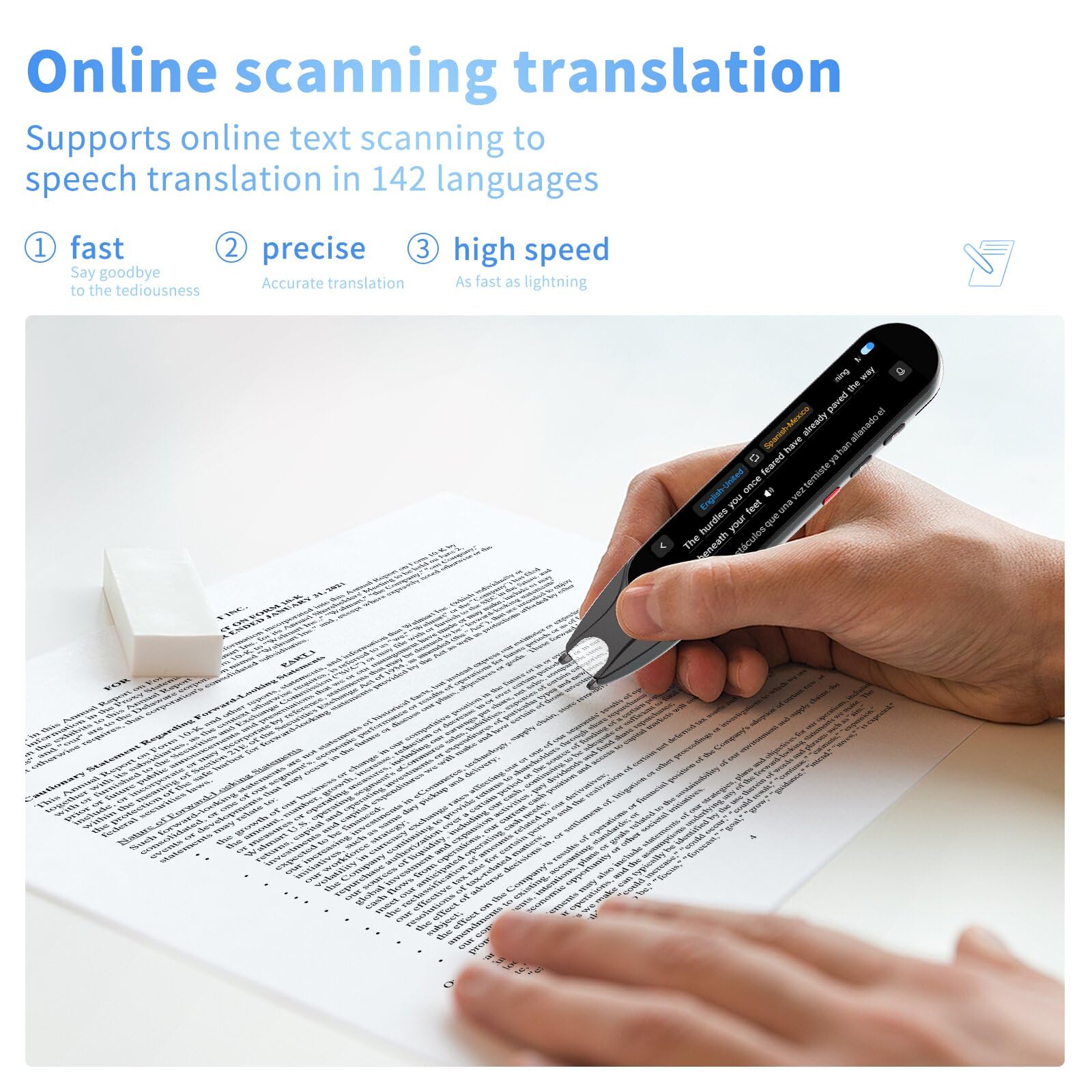 Penna traduttore di scansione, dispositivo traduttore linguistico, strumenti per dislessia con 142 lingue online/10 lingue offline, penna di lettura da testo a parlato per difficoltà di apprendimento