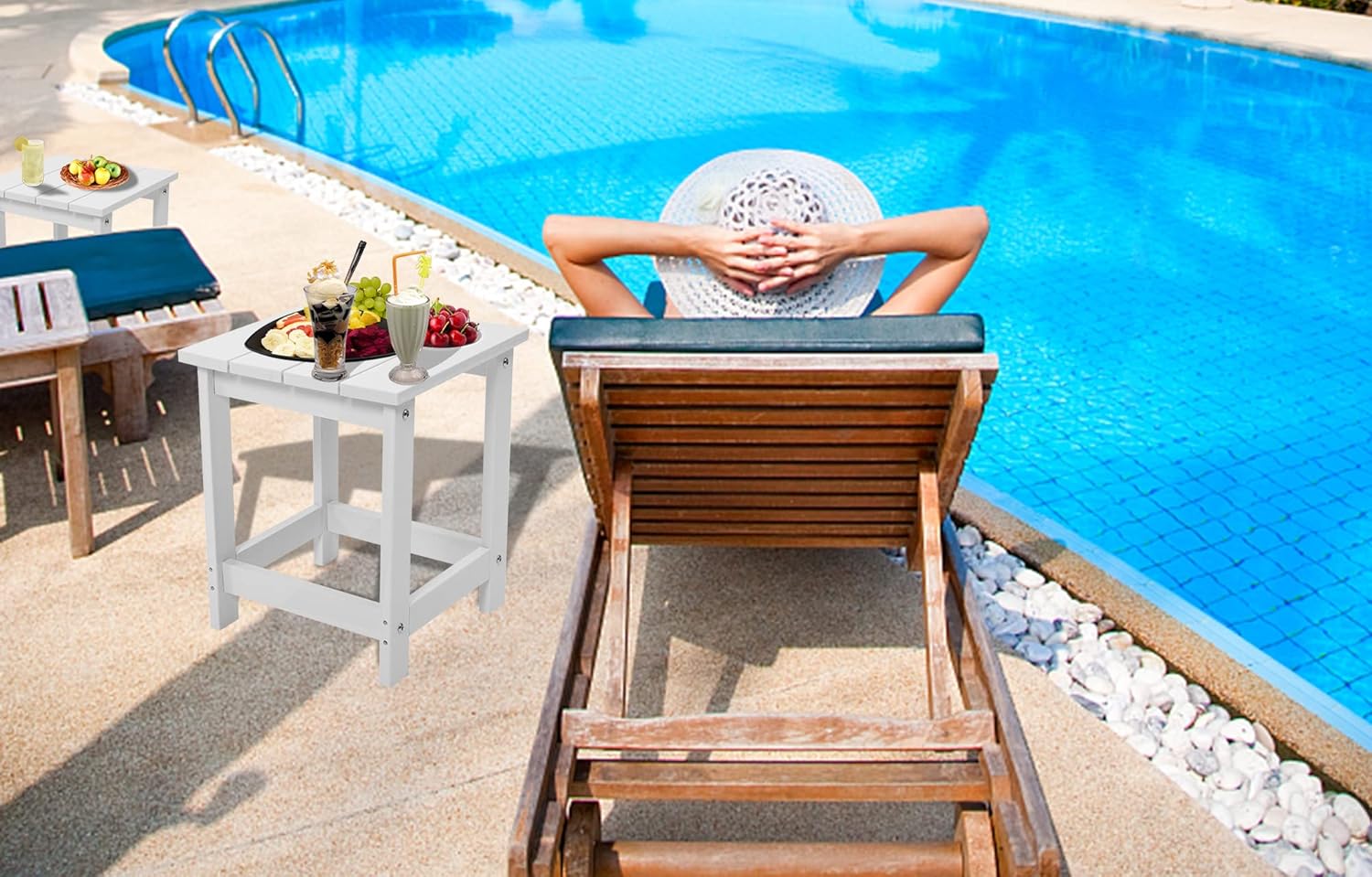 LZRS Adirondack Square Outdoor Side Table, Poly Lumber End Tables for Patio, Backyard,Pool, Indoor Outdoor Companion, Easy Maintenance & Weather Resistant,White : Patio, Lawn & Garden