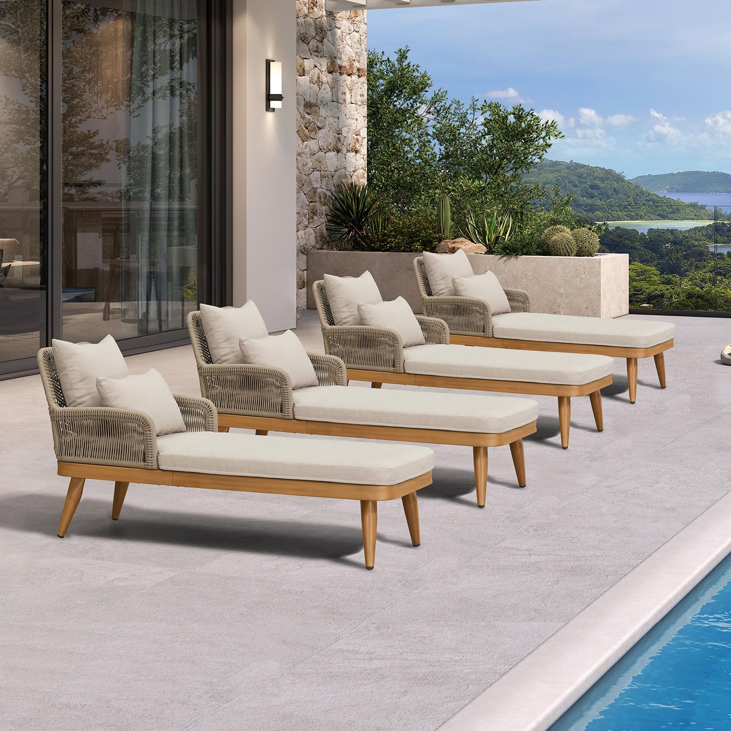 PURPLE LEAF Pool Lounge Chair Dual Pillows and Thick Cushion Aluminum Teak