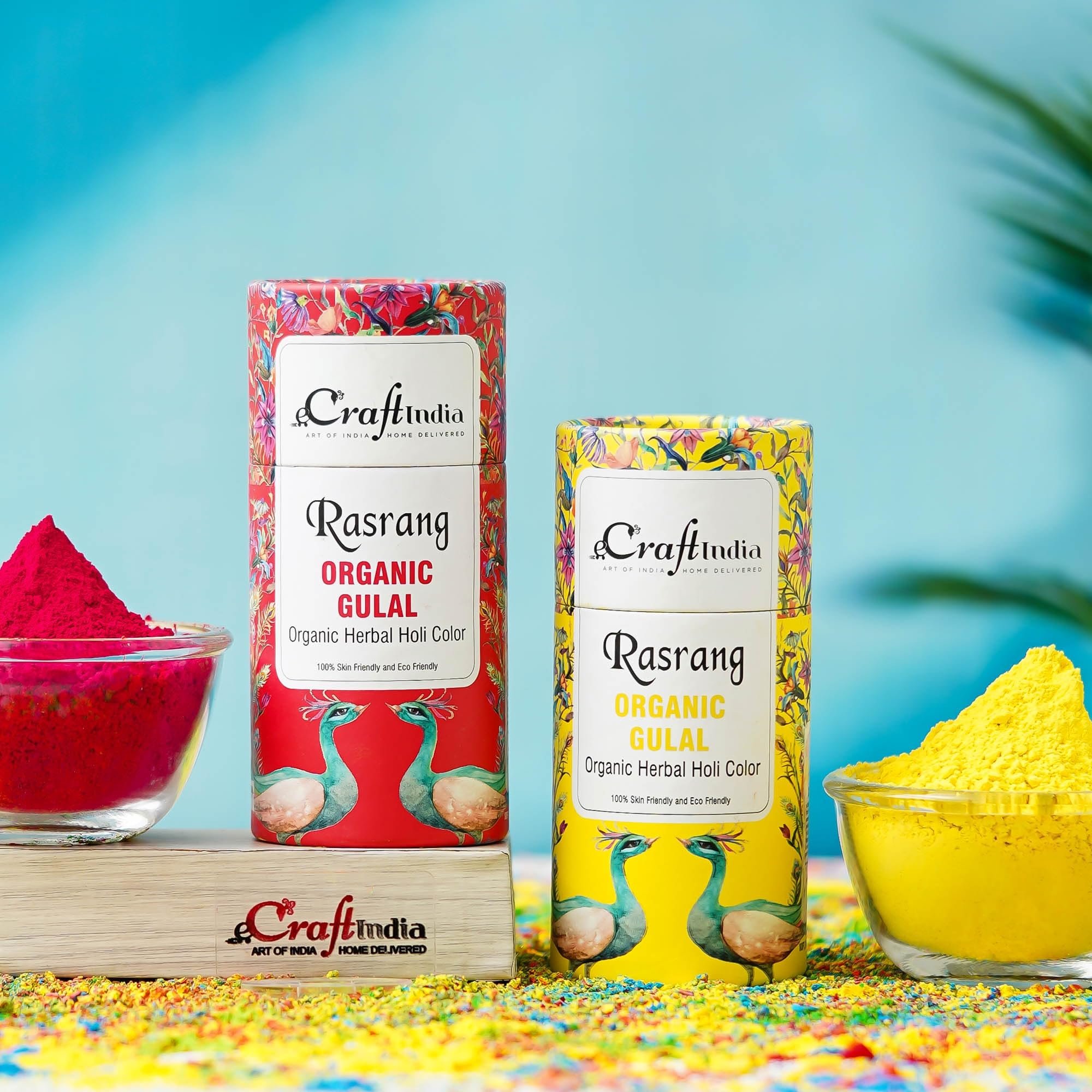 eCraftIndia Rasrang Herbal Gulal Holi Colours (Pack of 2, 100gms)Organic Holi Colours for Kids Family| Natural Holi Colour Organic| Gulal Holi Colors| Holi Decoration Items Gulal For Holi Gift Hampers