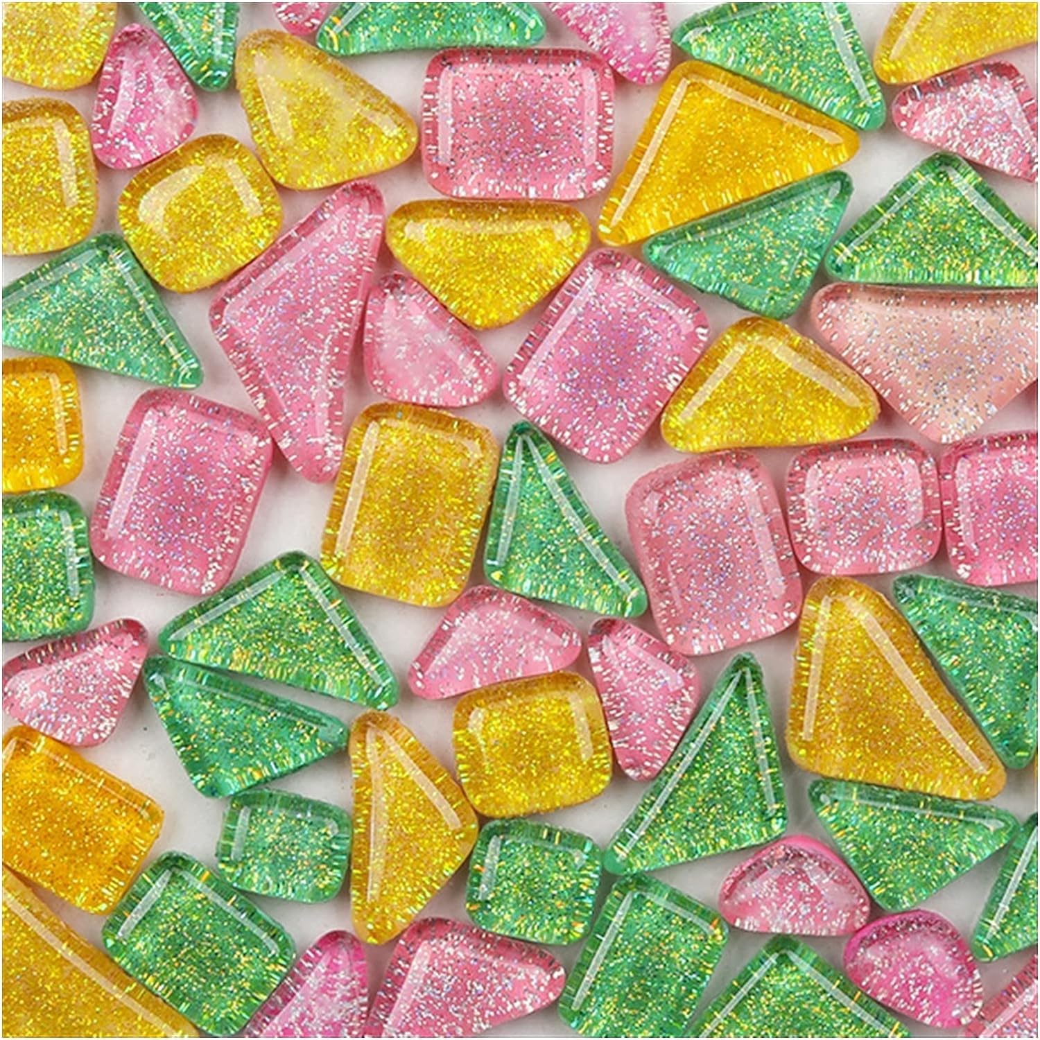 Kamienie mozaikowe 1000g Brokatowe błyszczące szklane mozaiki 1cm kwadratowe kontra nieregularny kształt DIY Mozaika Rzemiosło Materiały Mozaika artystyczna Kamienie dla zabawy (Kolor: 1000g Nieregula