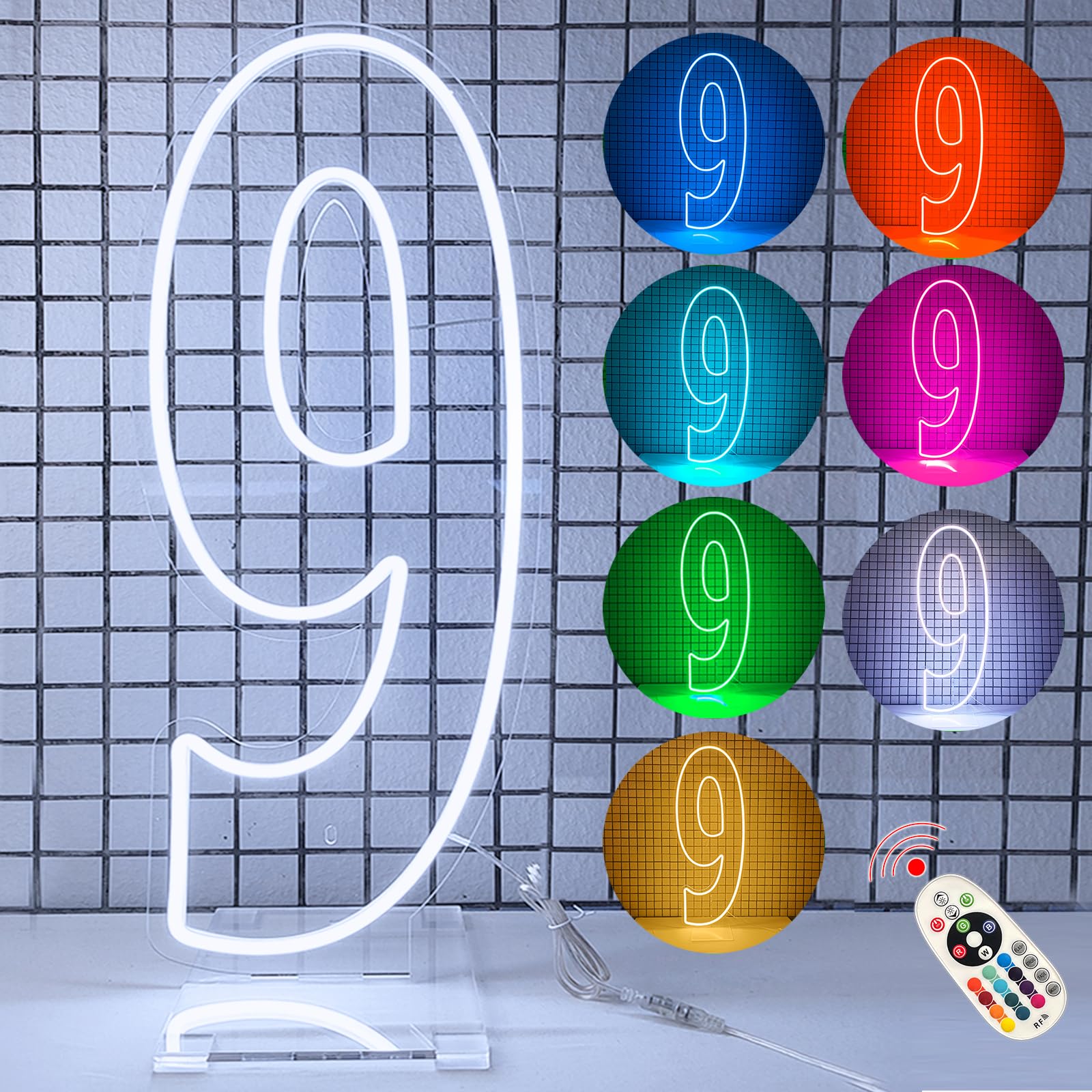 DS&DV 2.5FT Led Neon Number 9 Light Sign,Color-Changing Neon Letters with Stand Up Base for Party Decoration (Color-changing, Number 9) โ image 1