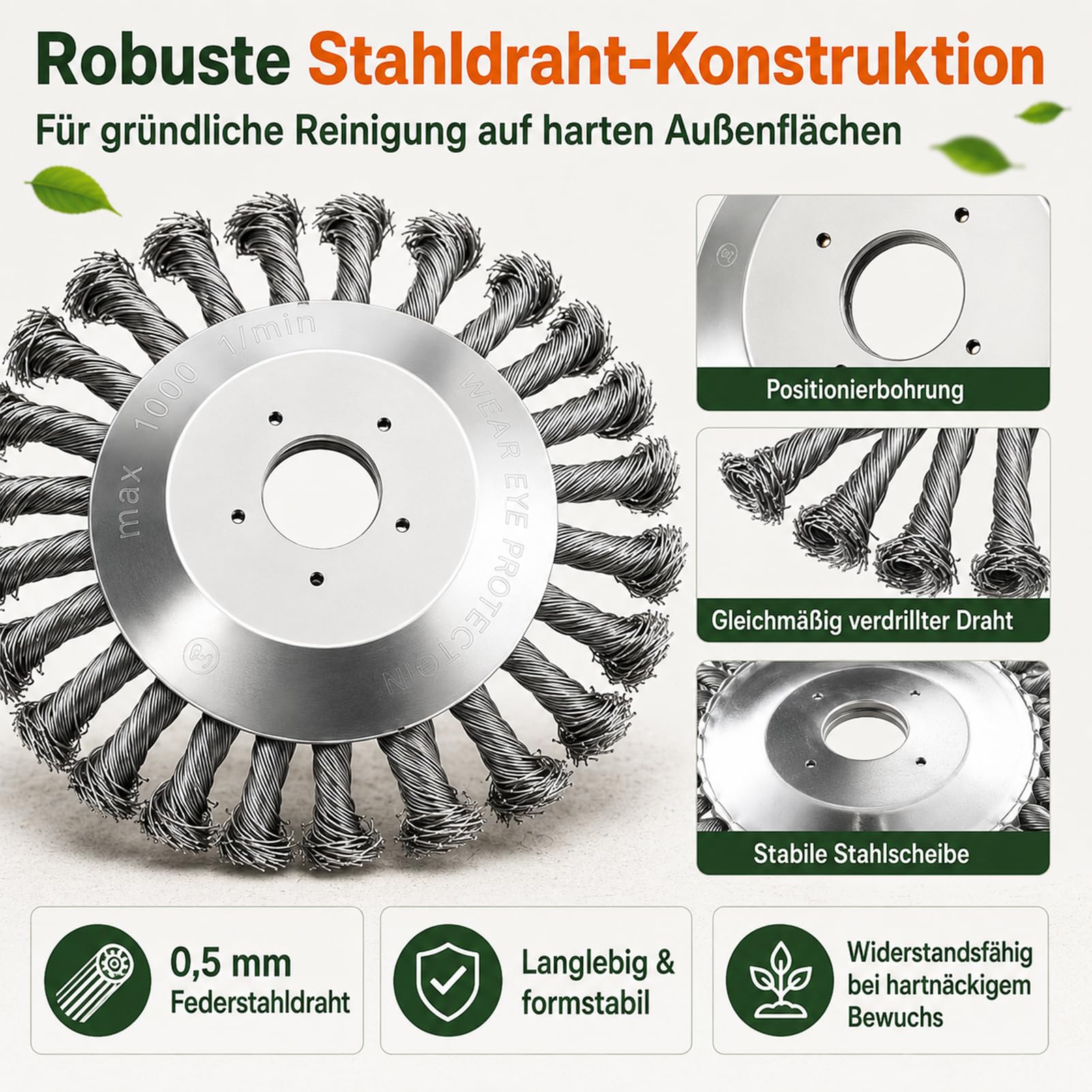 Unkrautbürste für Freischneider 2er Set, Drahtbürste für Motorsense 6 & 8 Zoll, Wildkraut- & Fugenbürste mit 25,4 mm Aufnahme & 20 mm Adapter für Pflaster & Einfahrt