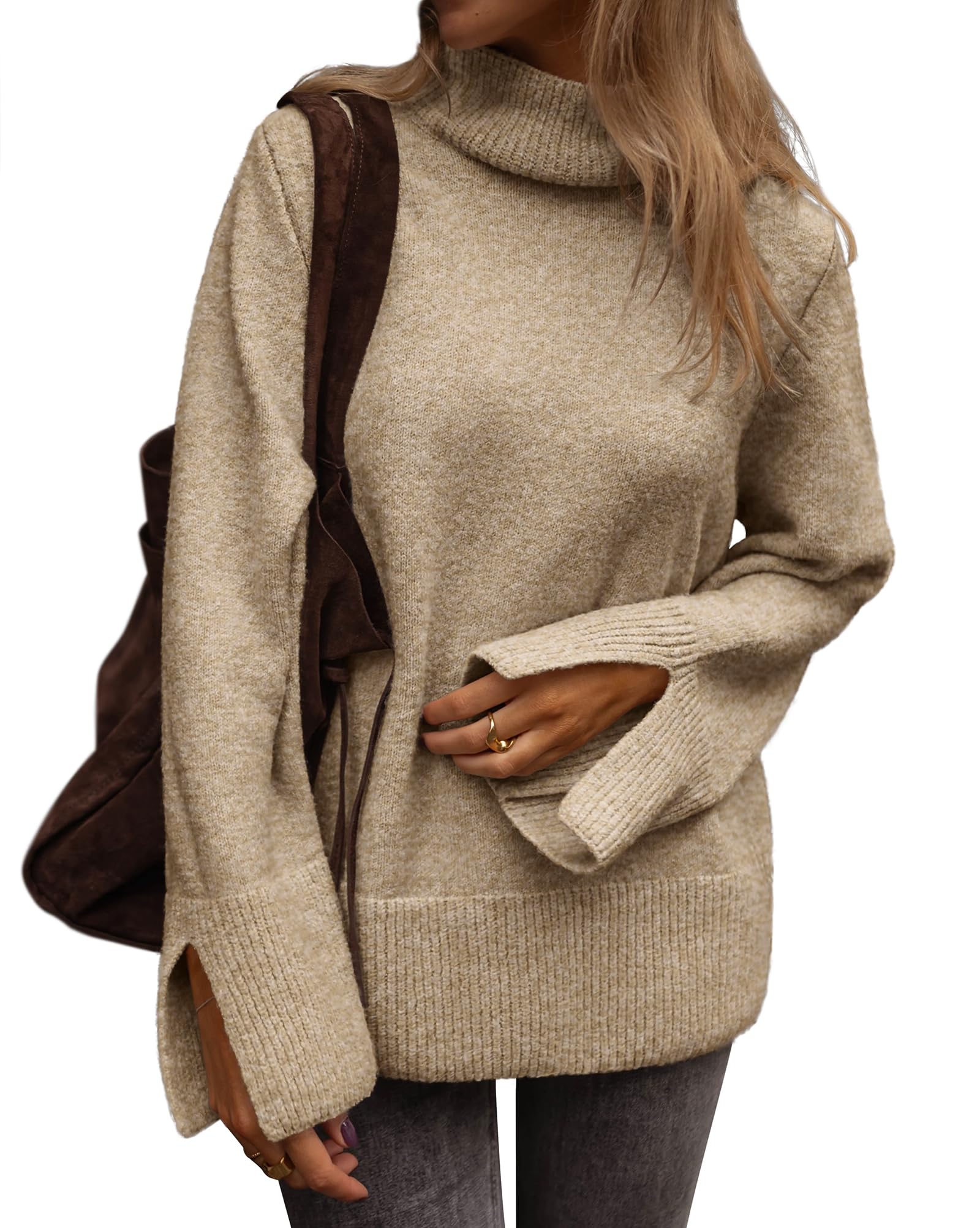 ATHMILE Fall Fashion Sweaters for Women Turtleneck Long Sleeve Casual Loose Knit Pullover Tops Winter Clothes 2025