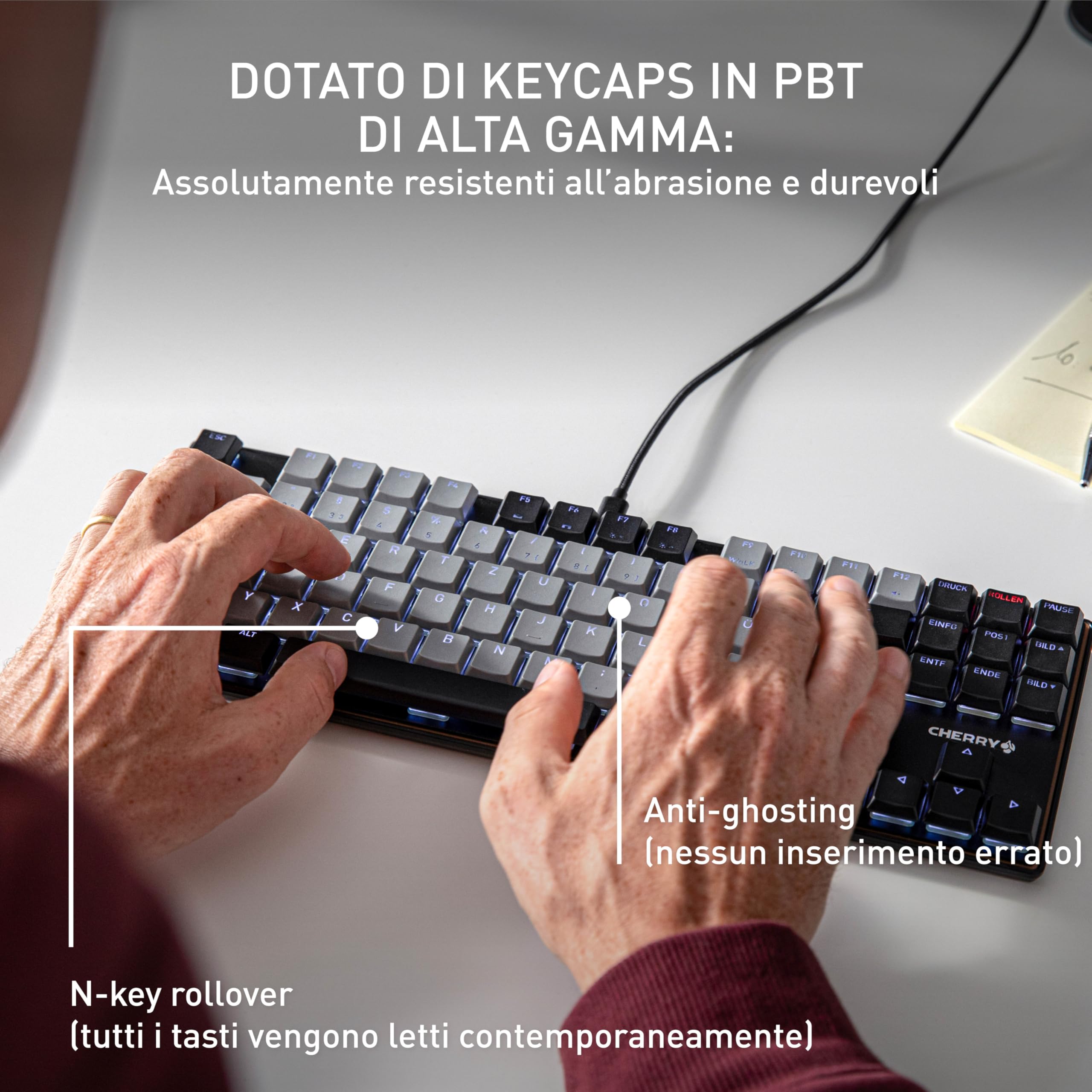 CHERRY KC 500 MX LP TKL, Tastiera Meccanica A Basso Profilo Senza Tastierino Numerico, Layout Tedesco (QWERTZ), USB-A, Interruttori MX LP 2.0 IVORY, Nero