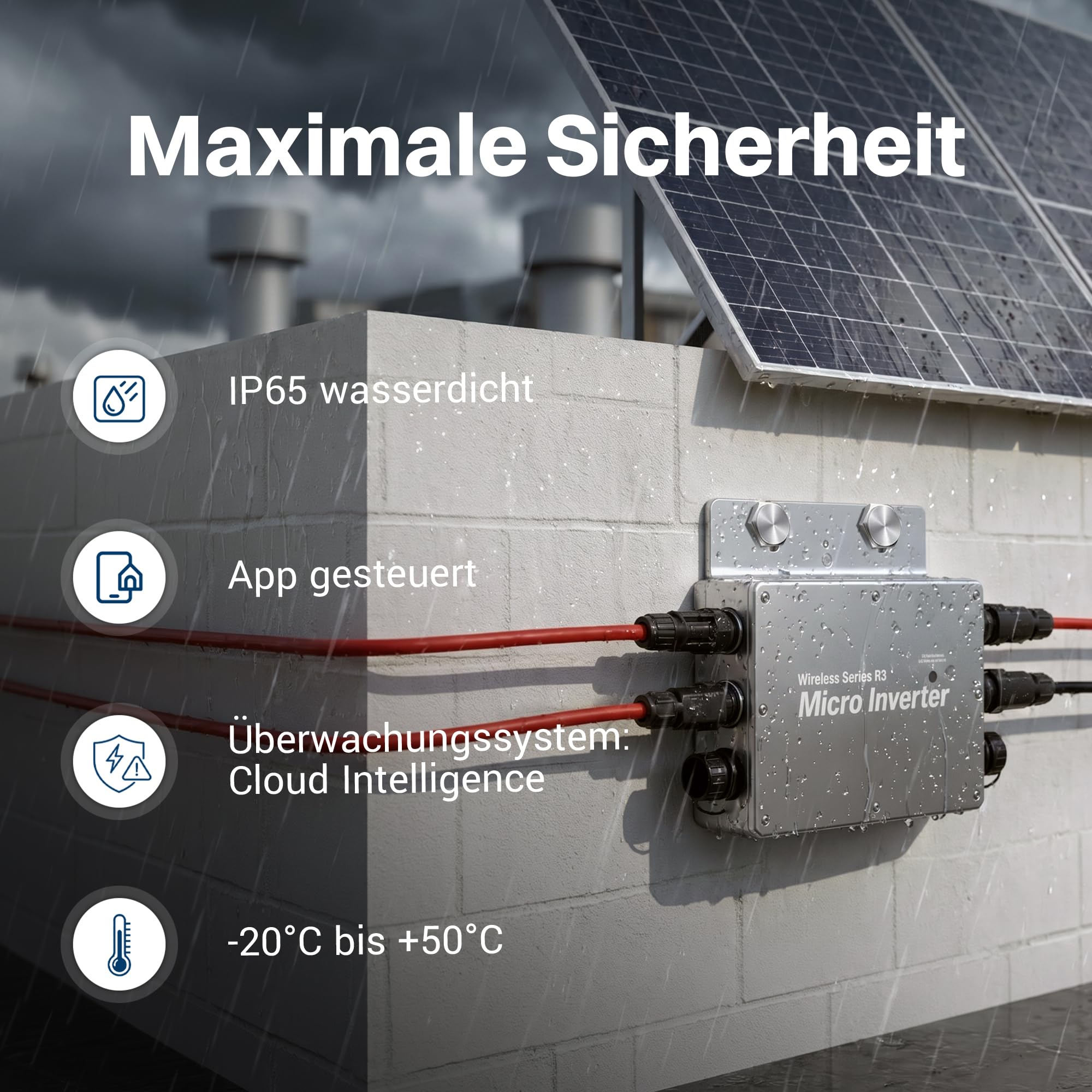 Intratec Mikro Wechselrichter WVC-800W – IP 65 Wechselrichter Balkonkraftwerk MPPT mit WiFi & Cloud-Überwachung für einfache Plug and Play Installation – 283 x 200 x 41,6mm