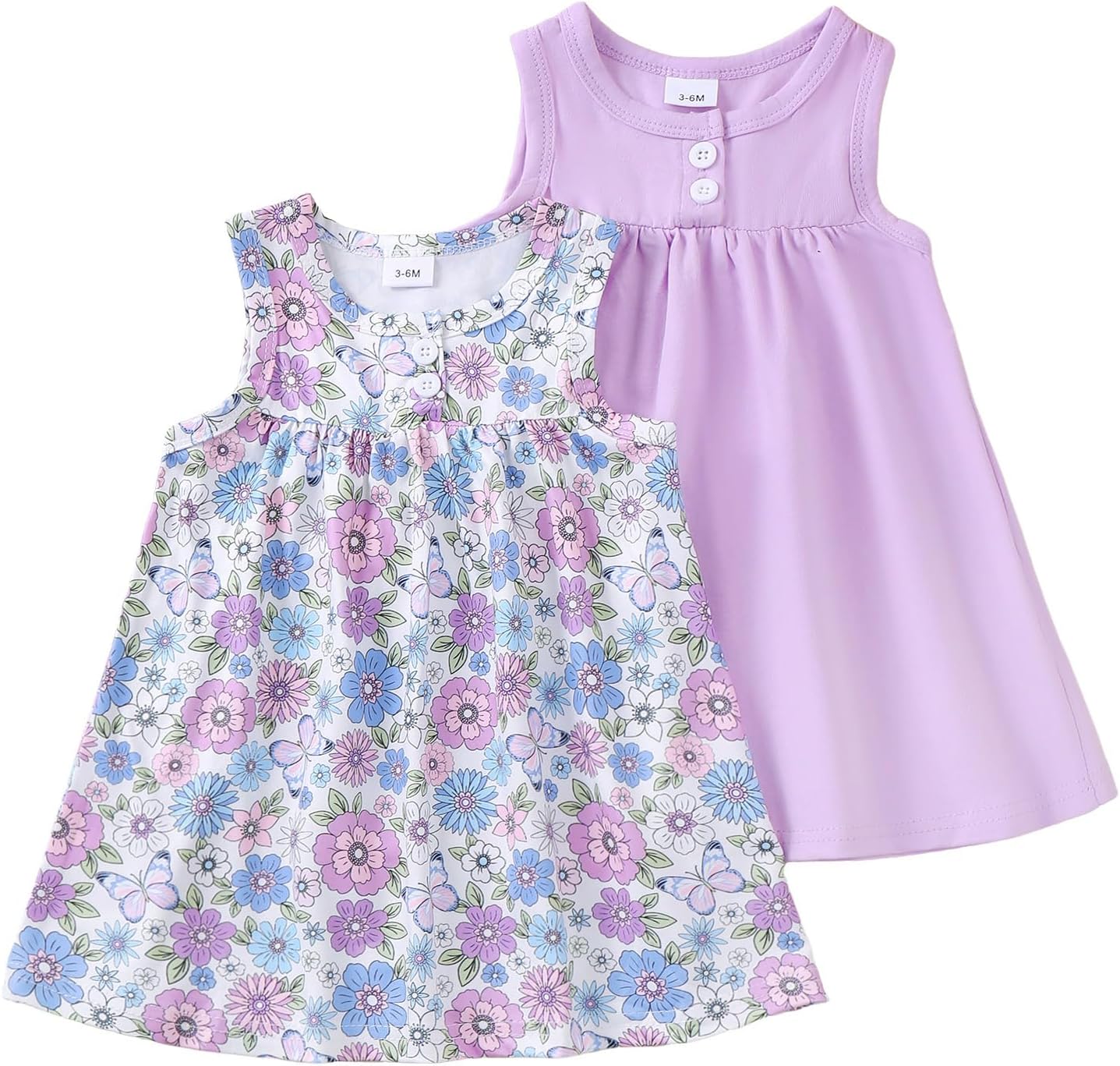Baby Girl Dress Clothes 2-Pack Sleeveless Solid Printed Cute Baby Dresses