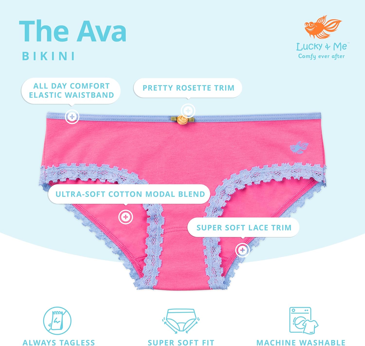 Lucky & Me | Ava Little Girls Bikini Underwear | Tagless | Soft Cotton Modal Spandex Blend | Colorful | 6-Pack - Image 3