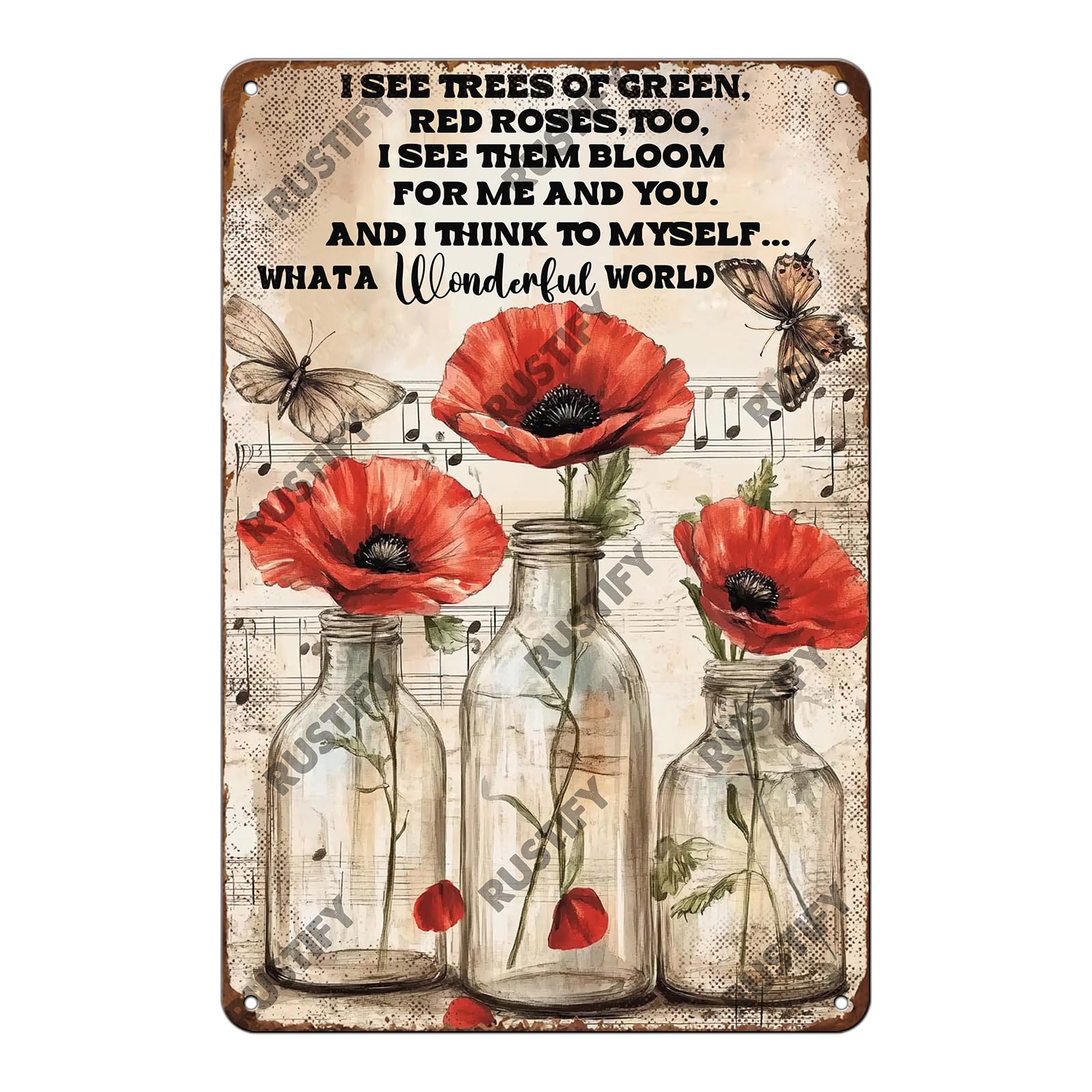 Anceky What A Wonderful World Sign Funny Metal Tin Sign Wall Decor for Home Kitchen Garden Yard Office 12×16 Inch