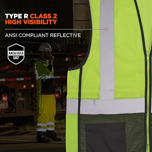 Miniatura 2 de Ergodyne GloWear 8210Z-BK - Chaleco de seguridad clase 2, malla de alta visibilidad, reflectante, frente negro, cremallera