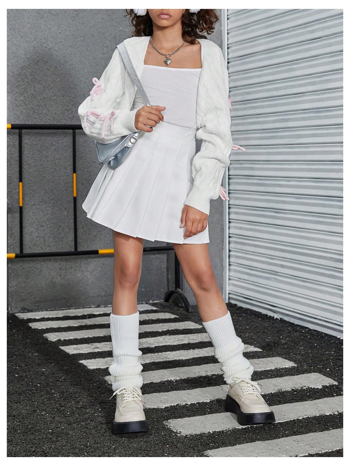 Floerns Y2k Langarm-Crop-Cardigan für Mädchen, mit Schleife, vorne offen, niedlicher Bolero