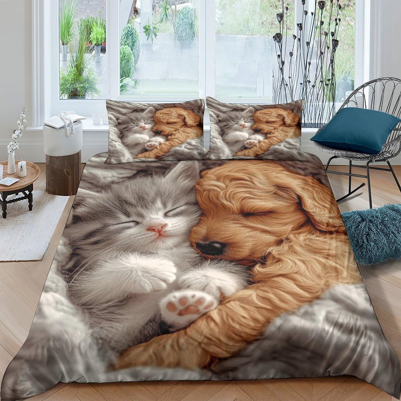 Ctjqhvkz Style-2 3D Printed Puppy Kitten Fitted Sheet Microfiber Soft Breathable Animal Bed Cover For Bedroom Guest Room Decor Single（135X200cm）