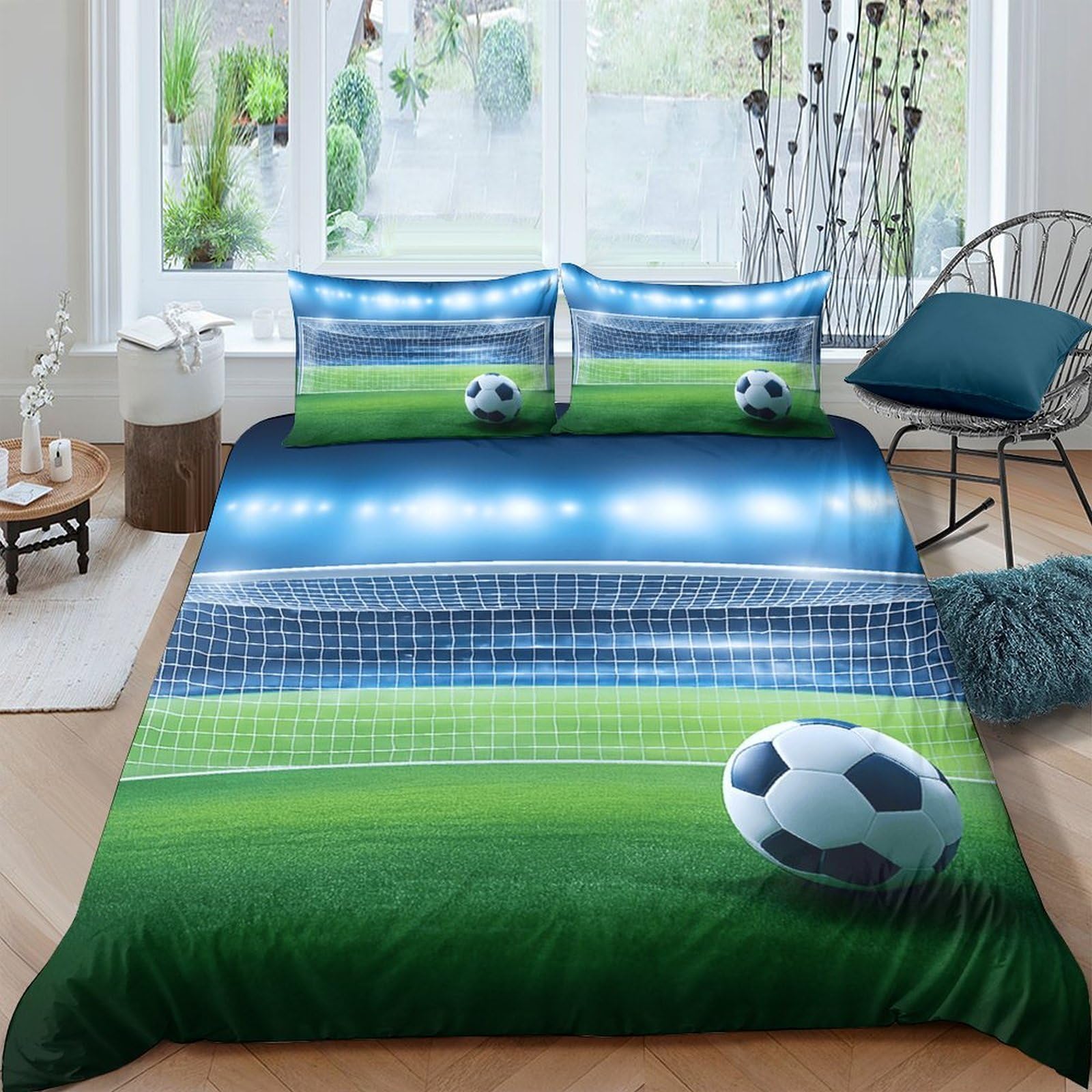 Ctjqhvkz Style-1 3D Printed Football Stadium Fitted Sheet Microfiber Anti-Slip Bed Cover Soccer Goal Bedroom Decor Easy Care Single（135X200cm）