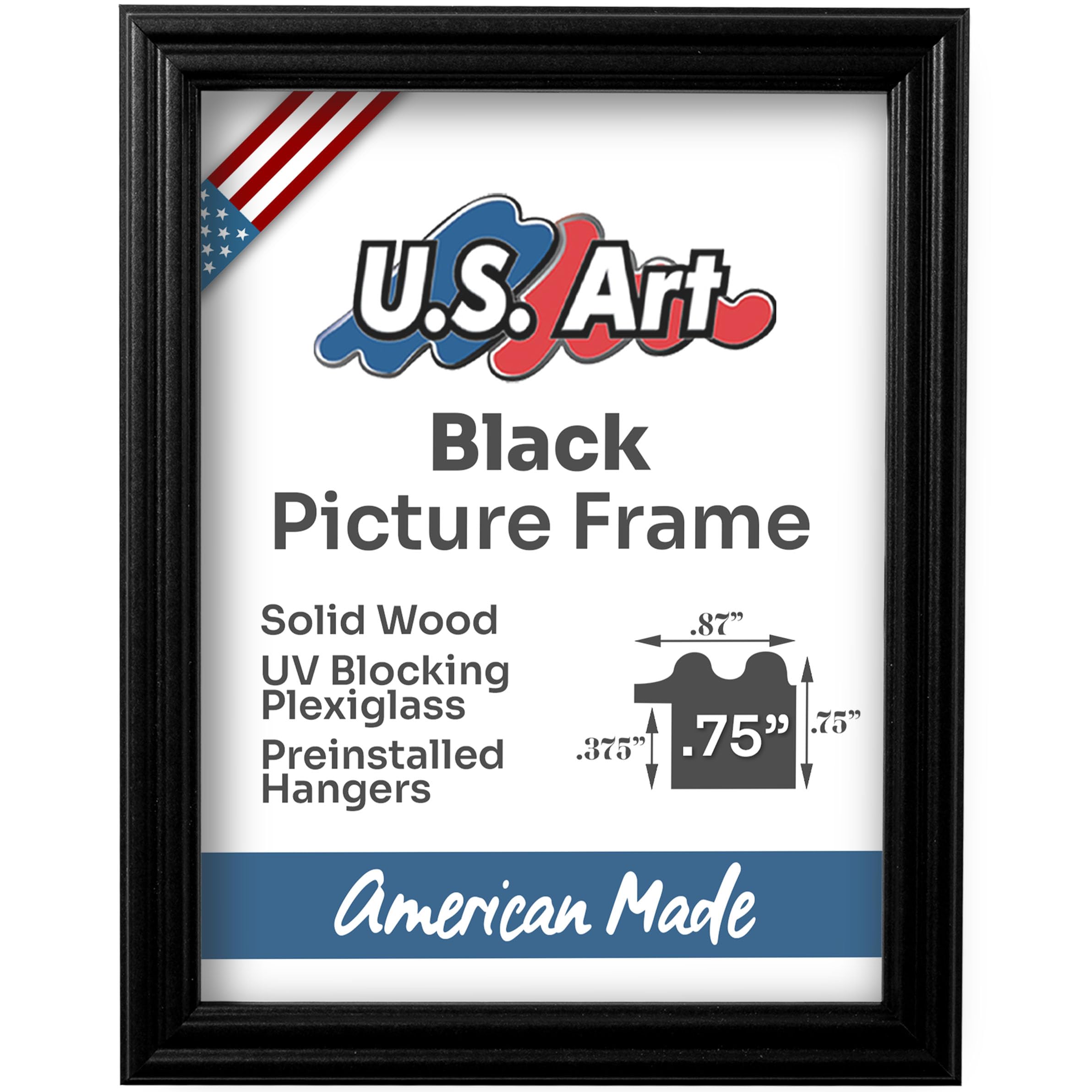 US Art Black 19.7 x 27.6 Frame, 50x70cm Frame, Jigsaw Puzzle Frames 1000 Pieces for Wall Decor, Solid Wood Picture Frames with Preinstalled Vertical & Horizontal Hanger & UV Blocking Plexiglass