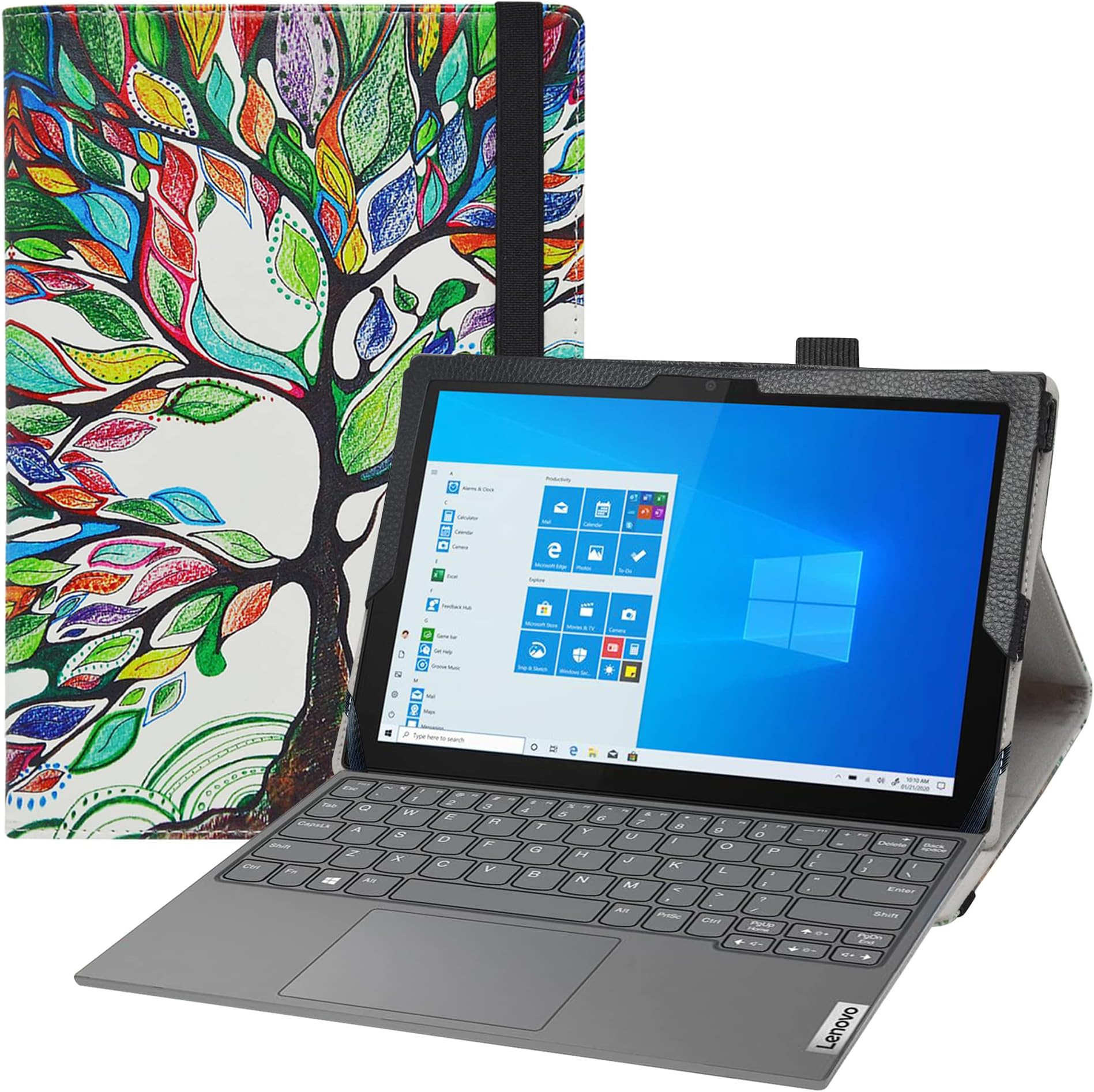 Bige for Lenovo IdeaPad Duet 3i Case, PU Leather Folio 2-Folding Stand Cover Case for 10.3" 2-in-1 Laptop, Love Tree