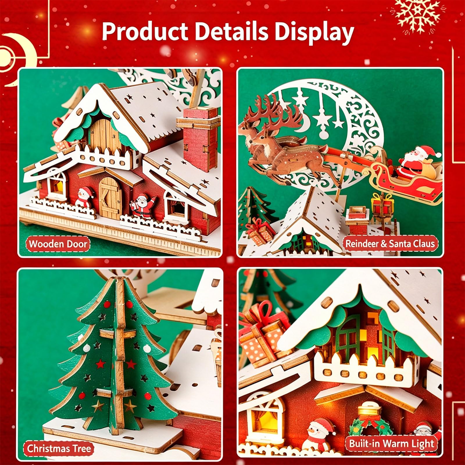 Carillon Natalizio in Legno Personalizzabile con Illuminazione a LED e Melodie Puzzle da Costruzione Ornamento Meccanico Regalo per Feste Carillon Natalizio in Legno Puzzle