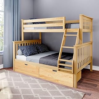 Max & Lily Classic Twin Over Full Bunk Bed, with Storage Drawers, Natural