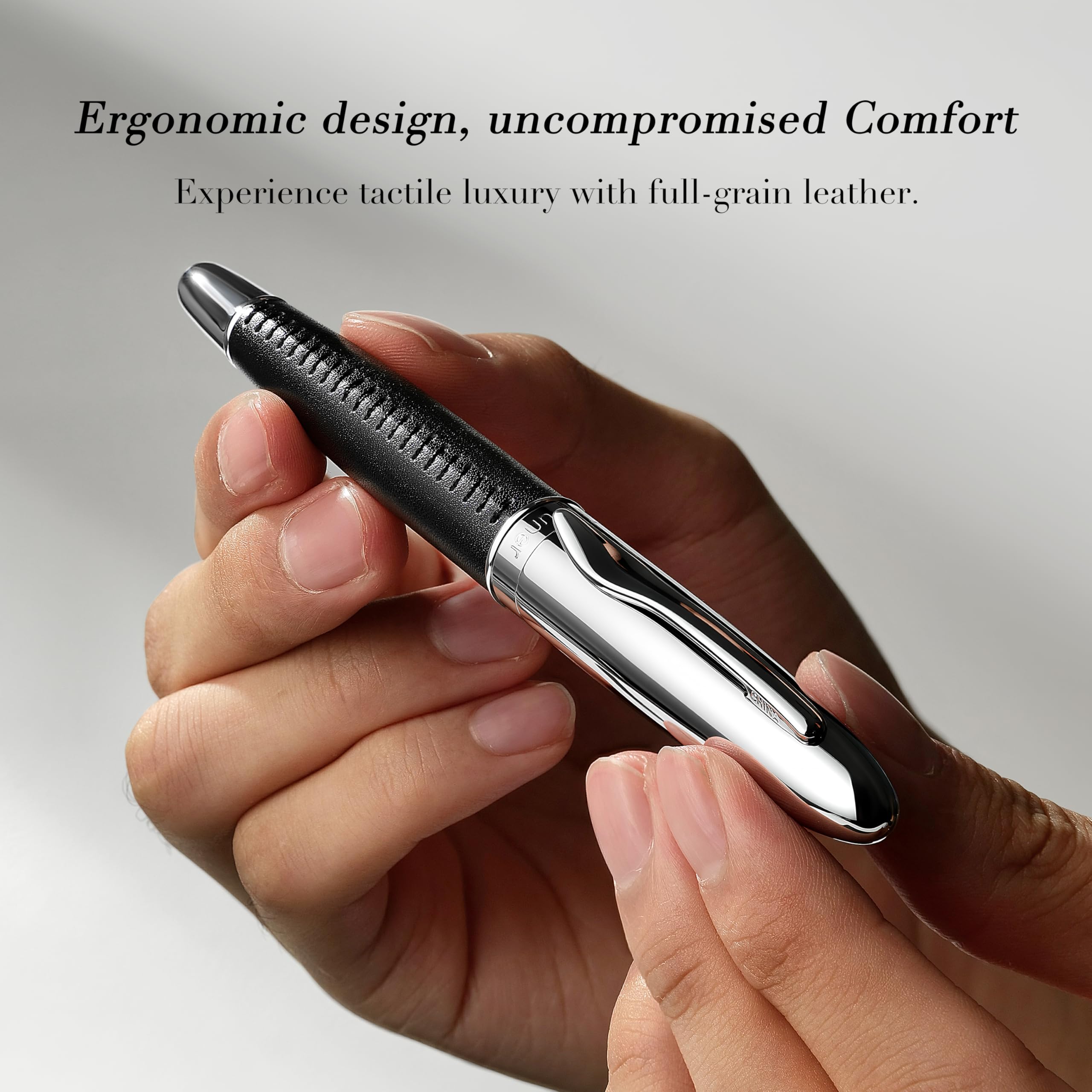 BEILUNER 318 Luxury Leather Pen Hand-Stitched Premium Leather Chrome-Plated Finish Schmidt Ink Refill Best Rollerball Pen Gift for — view 7