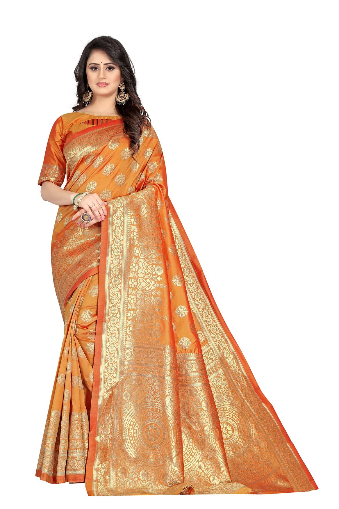 Sugathari Women's Banarasi Saree Pure Kanjivaram Silk Saree Soft New Ladies 2023 Design Wear Pattu Sarees Latest Cotton Party Sari Collections With Blouse Piece For Wedding Sadi (Pari S-2 Mustard)