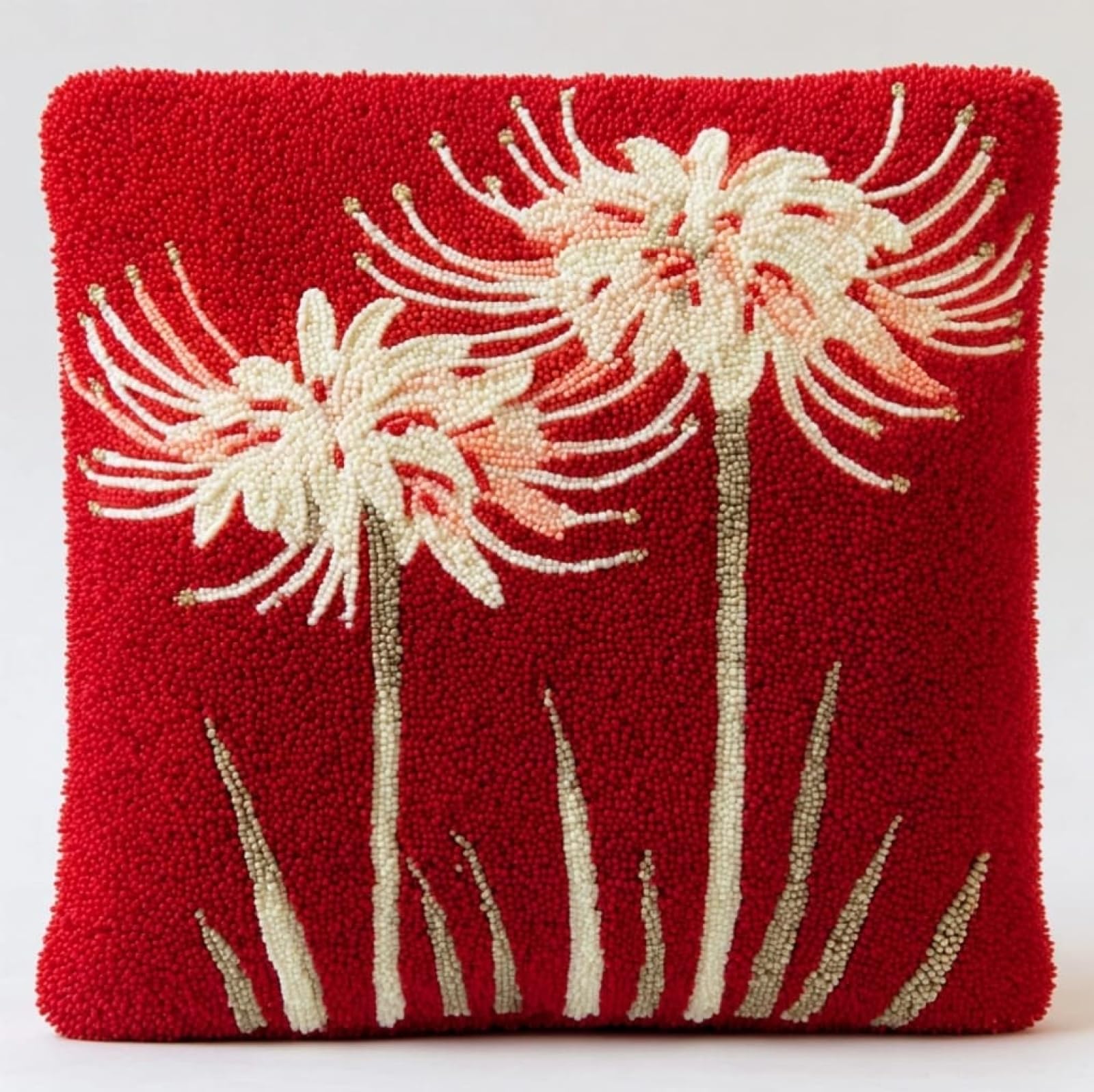 AxiangziK DIY Latch Hook Cushion Cover Kit,Beautiful Lycoris Radiata 43x43cm Handmade Needlework Kit for Sofa & Bedroom Decorations