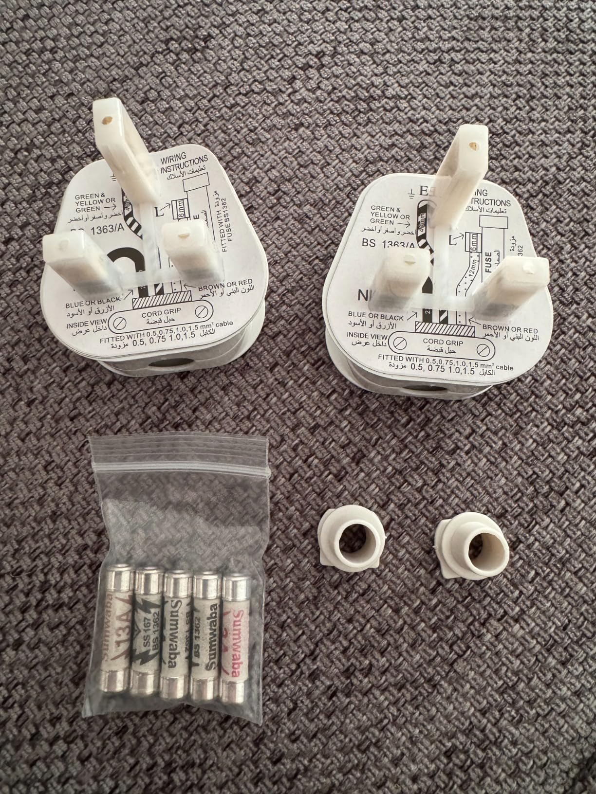 2 Pack 3 Pin Plug UK 13 Amp Plugs White Plug Fused Mains Plugs with 3A