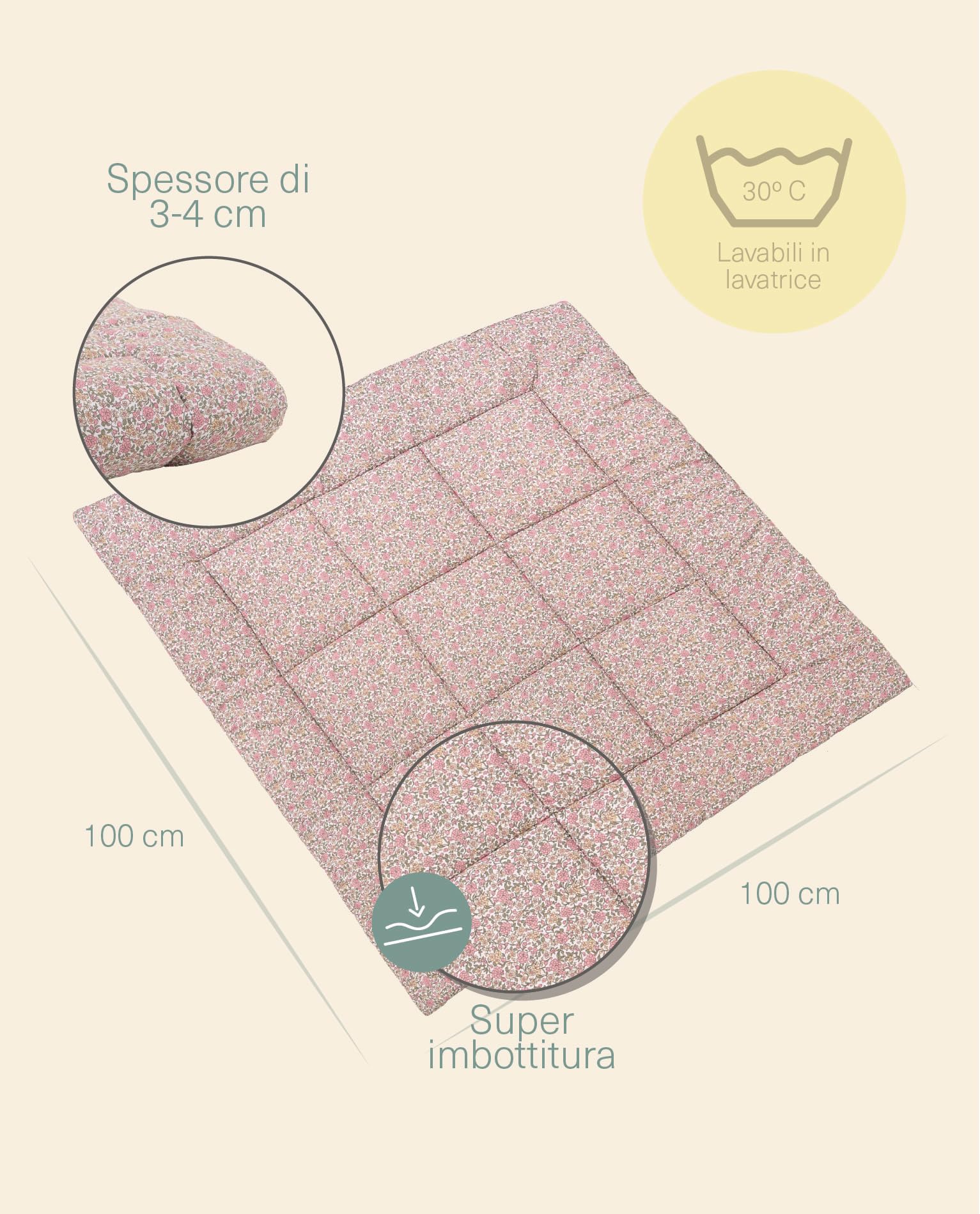 molis&co - Tappeto Gioco Bambini e Neonati 100x100x5cm - Tappeto Morbido Bambini - Tappeto Gioco Neonato Pieghevole, Reversibile e Lavabile - 100% Cotone (OEKO-TEX 100) - Peony - 2
