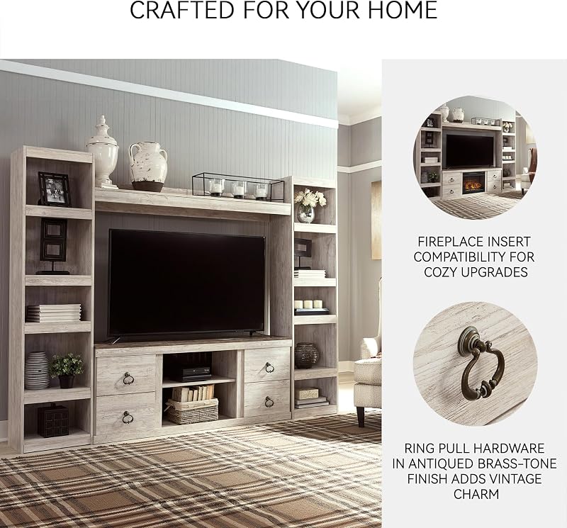 Signature Design by Ashley Willowton 4-Piece TV Entertainment Center, White image 4