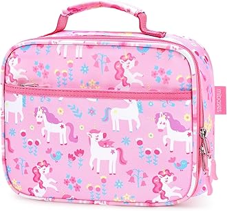 mibasies Kids Lunch Box for Girls Toddler, Insulated and Reusable Lunch Bag for School, Flower Unicorn