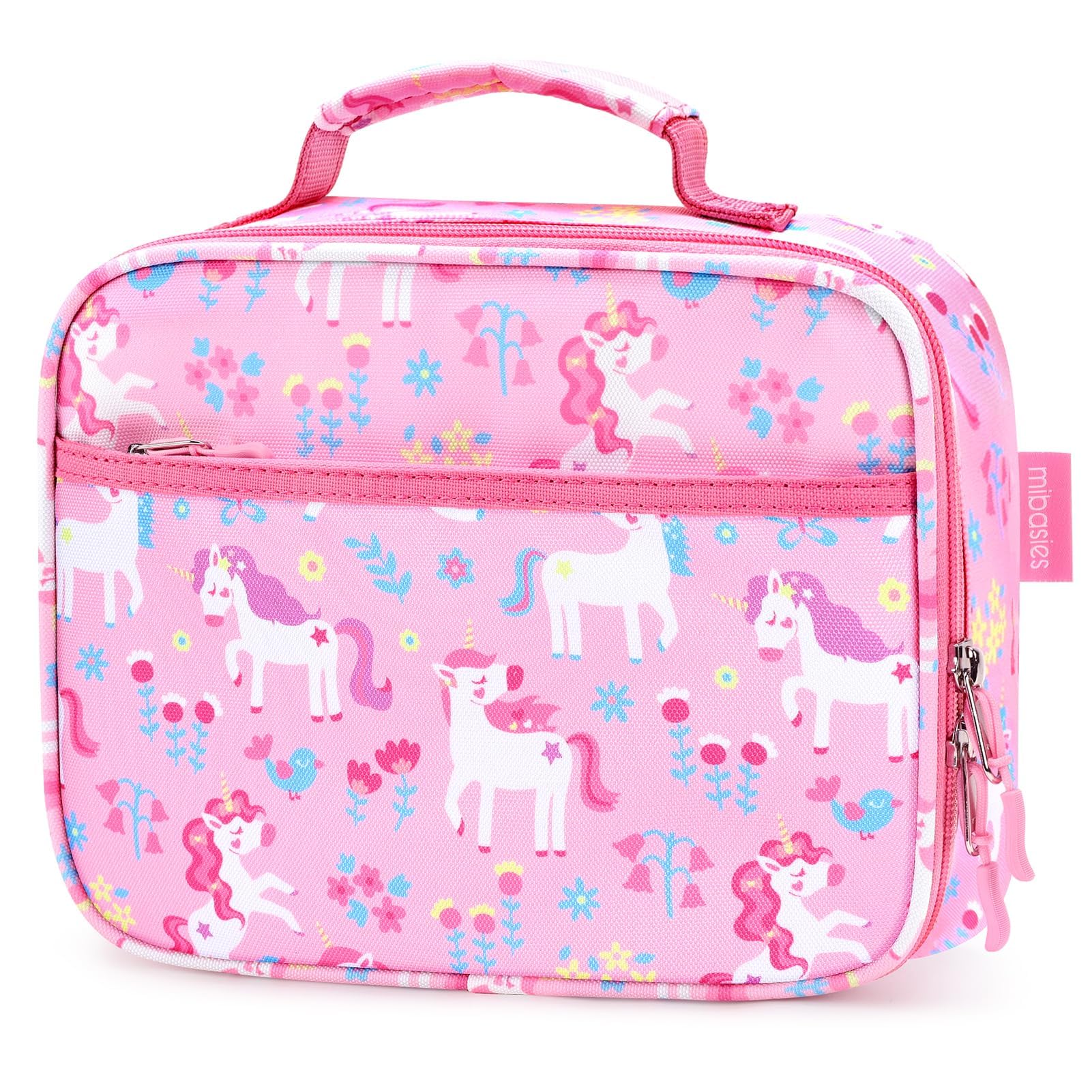 mibasies Kids Lunch Bag for Girls Toddler Insulated Lunch Box for School Travel, Flower Unicorn