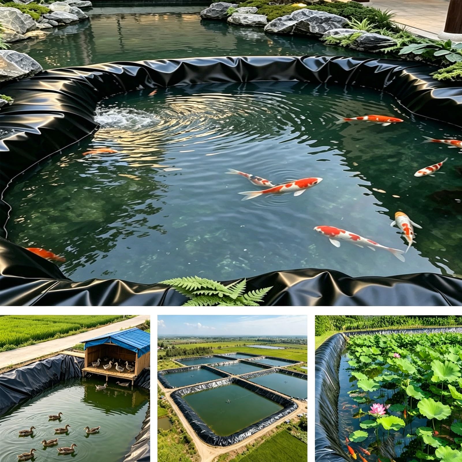 Teichfolie – Outdoor-Gartenteichfolie – für Koi-Teiche, Wasser, Garten, Aquakultur, Schwimmbad, schwarz, Faltbare HDPE-Teichfolienmatte, einfaches Schneiden(4x5m)