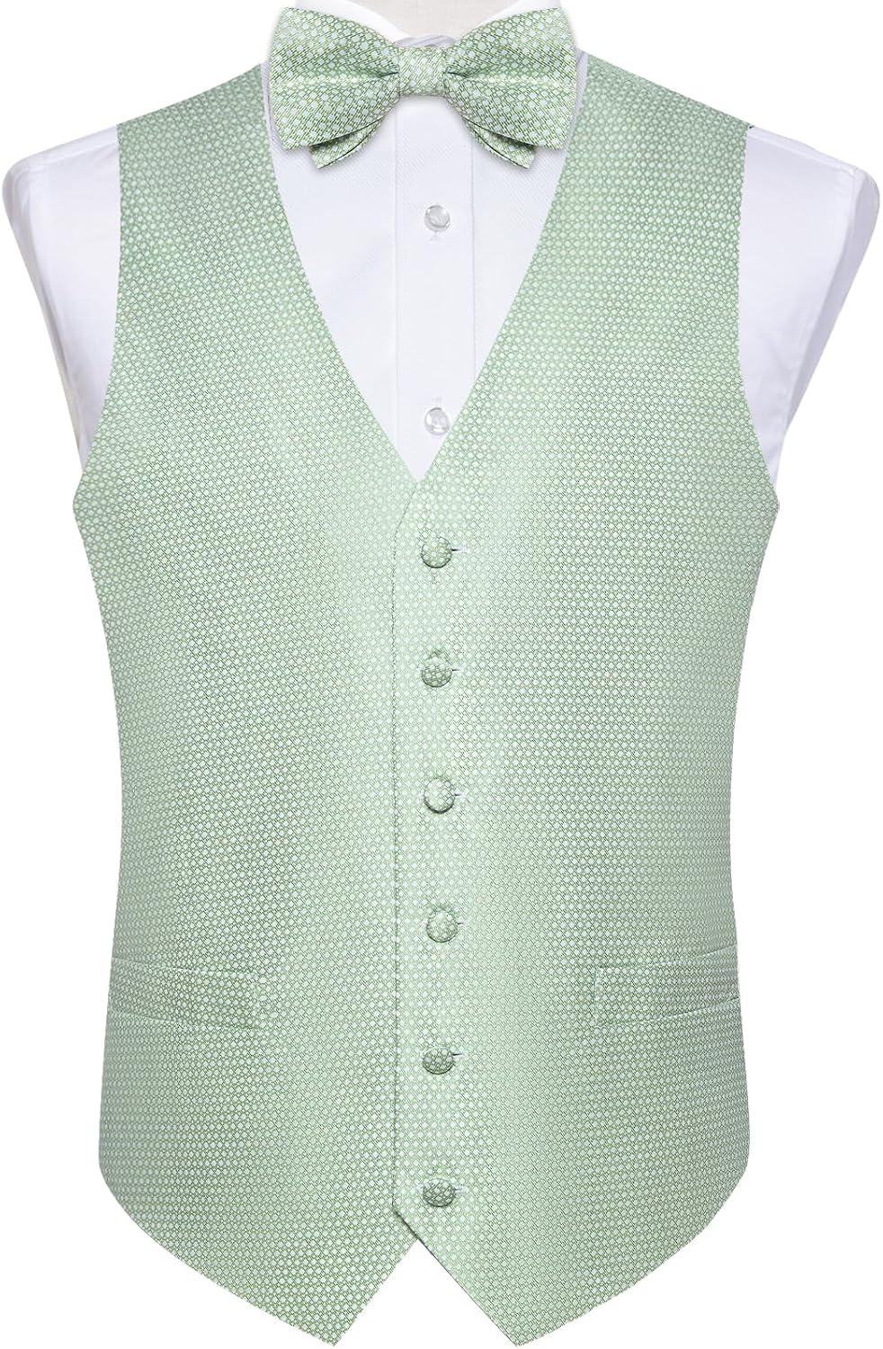 DiBanGu Mens Silk Vest and Bowtie Set 5PC Formal Jacquard Paisley Dress Waistcost Pre-tied Bowtie Tuxedo Wedding Party