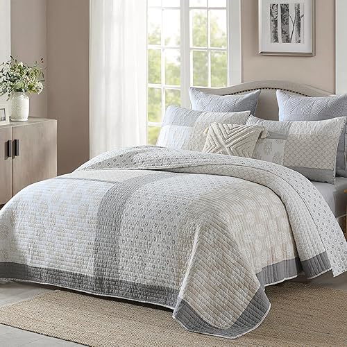 PANGUSHAN Juego de edredón tamaño Queen 100 algodón juego de edredón de retazos florales para cama Queen colcha de haz de luna edredón reversible