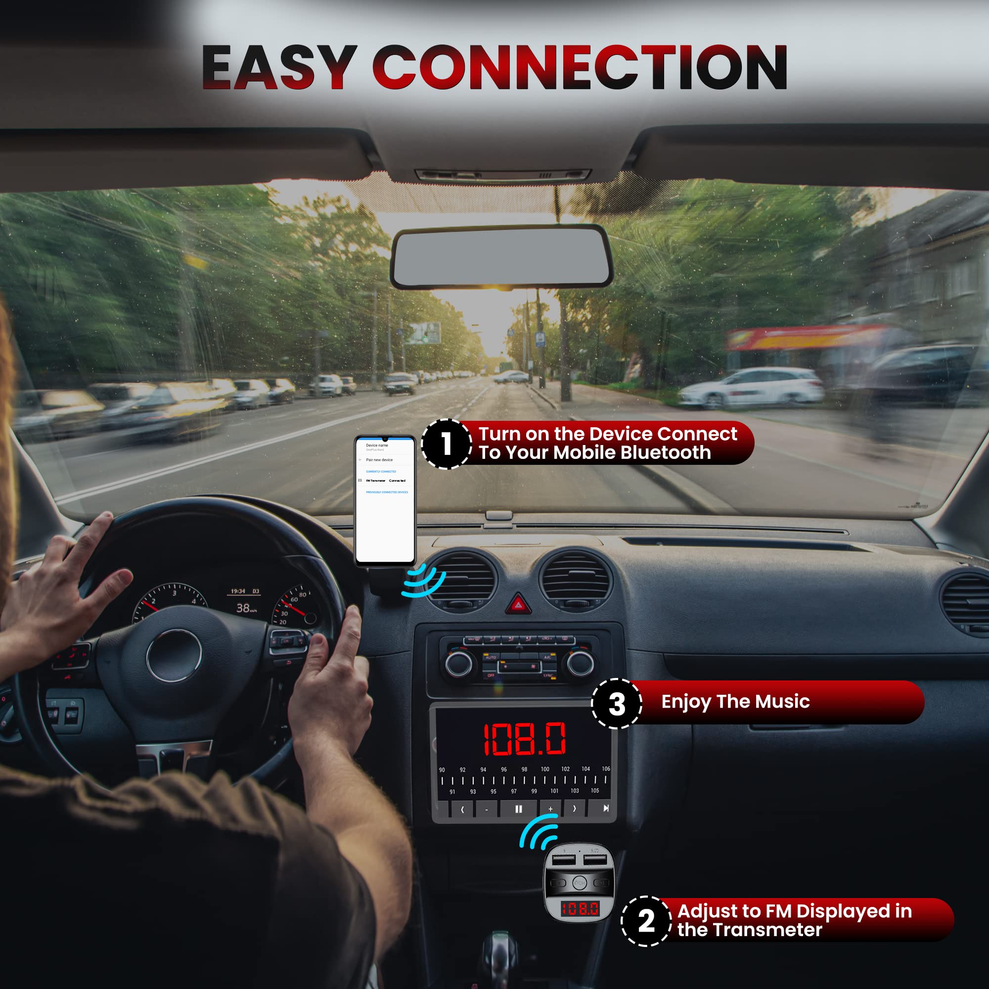 WeCool Bluetooth FM Transmitter - Car Music Streaming -3