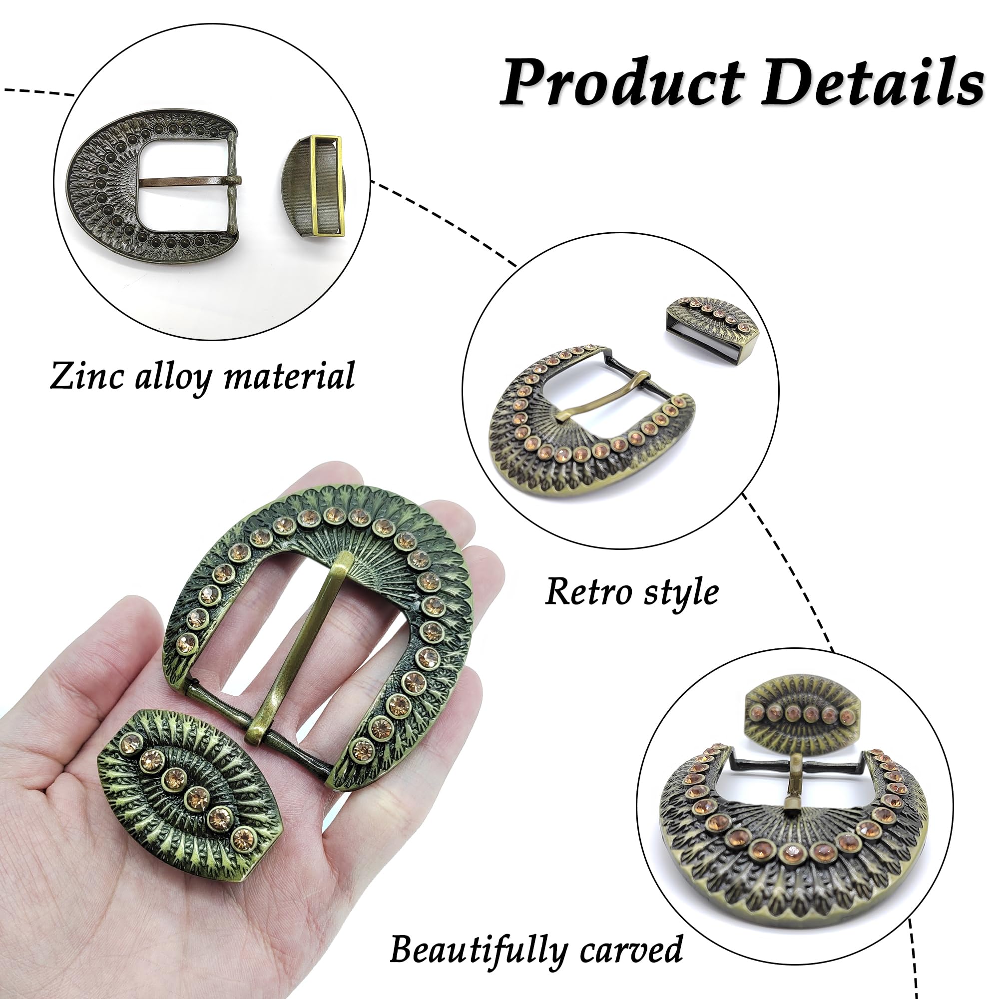 CHENNAN Hebilla de cinturón tallada vintage para mujer, juego de hebillas de cinturón de estilo occidental, hebillas de cinturón con hebilla tradicional para pantalones, hebilla de cinturón de 38 mm a